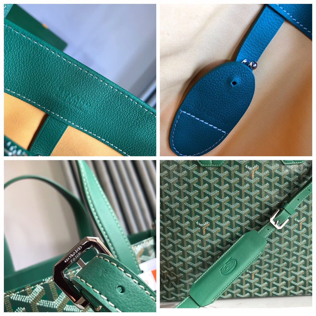 P1500 Goyard tote Voltaire men's tote handbag is a vertical version of the iconic Saint Louis bag with more structured scratch function bag both large capacity and exquisite aesthetic full of urban and modern charm handheld shoulder strap is relatively wide carrying comfort is extremely high both 🉑️ leisure travel and 🉑️ business Work with the shoulder strap to change the different ways of back delivery gift bag 🛍️ gift for personal use are comfortable Size: 38 * 35 * 11.5 Code: 020190 green - high imitation factory