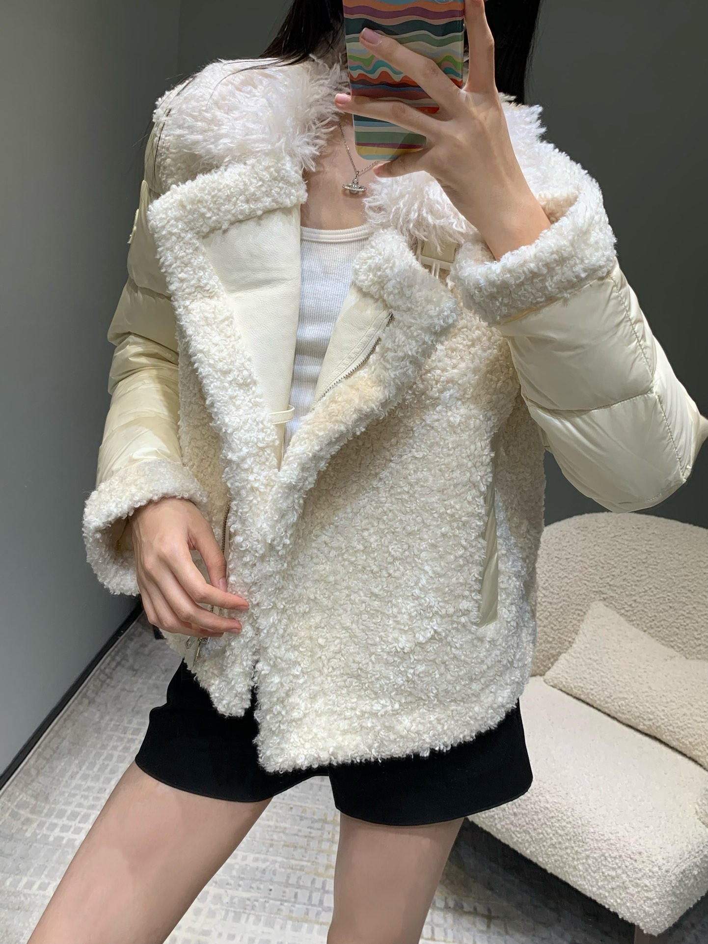 💰P1540 Moncler24F automne et hiver nouveau Teddy cercle laine biker doudoune丨Original personnalisé importé tissu doux et texture délicate est superbe ! Beau blouson de motard 🥯 version de la conception est trop avancé et beau la ! Respectueux de l'environnement fourrure Vieillissement style adolescent pas pointilleux version de décontracté avec super chic ! Matériel original en vente S/M/L