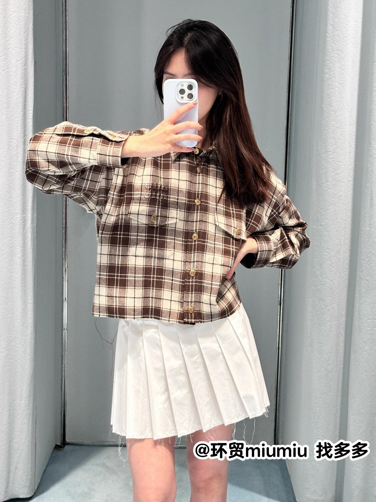 Picture [4]-💰P480 MiuMiu 24FW fall and winter new teenage style workwear pocket plaid shirt丨can be sweet or salt temperament age reduction single product!  Customized imported color woven wool plaid fabric! 360% pair of checkered tailoring process quality of workmanship to see the details of the spot on sale S/M/L-High-fashion bags!