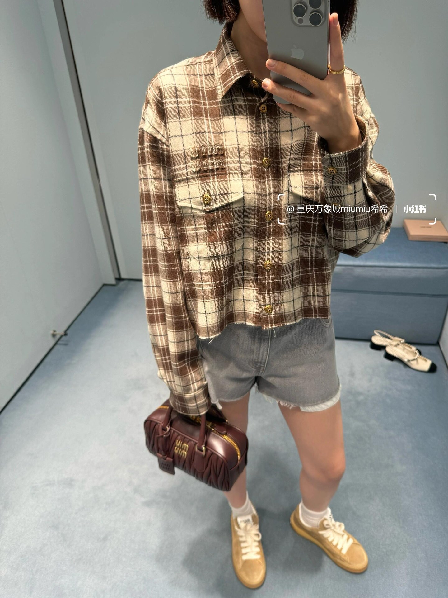 Picture [8]-💰P480 MiuMiu 24FW fall and winter new teenage style workwear pocket plaid shirt丨can be sweet or salt temperament age reduction single product!  Customized imported color woven wool plaid fabric! 360% pair of checkered tailoring process quality of workmanship to see the details of the spot on sale S/M/L-High-fashion bags!