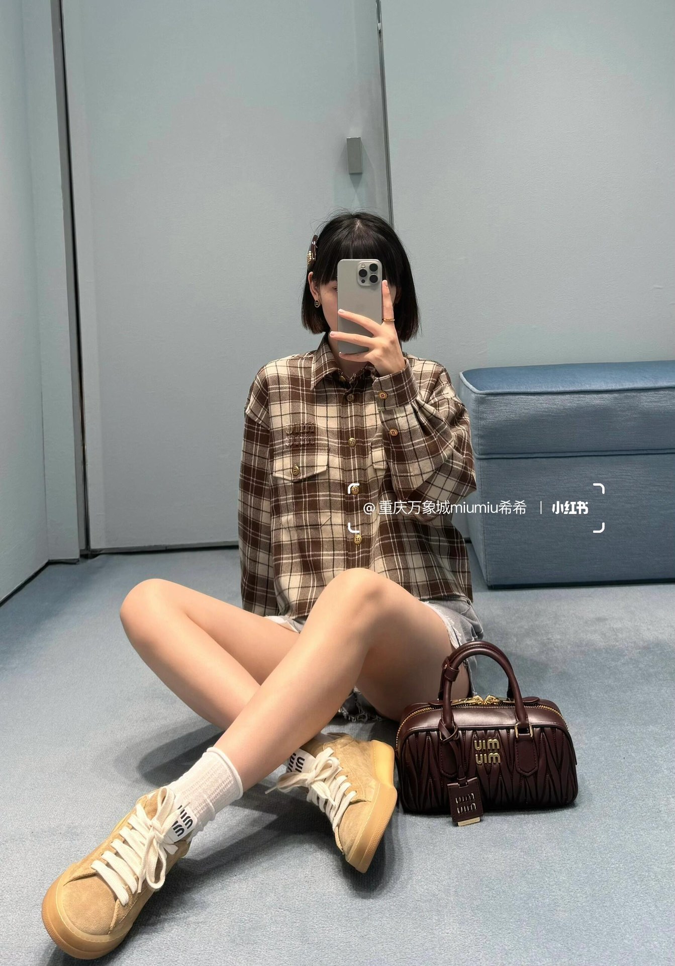 Picture [7]-💰P480 MiuMiu 24FW fall and winter new teenage style workwear pocket plaid shirt丨can be sweet or salt temperament age reduction single product!  Customized imported color weave wool plaid fabric! 360% pair of checkerboard tailoring process workmanship quality look at the details on sale S/M/L-High-fashion bags!