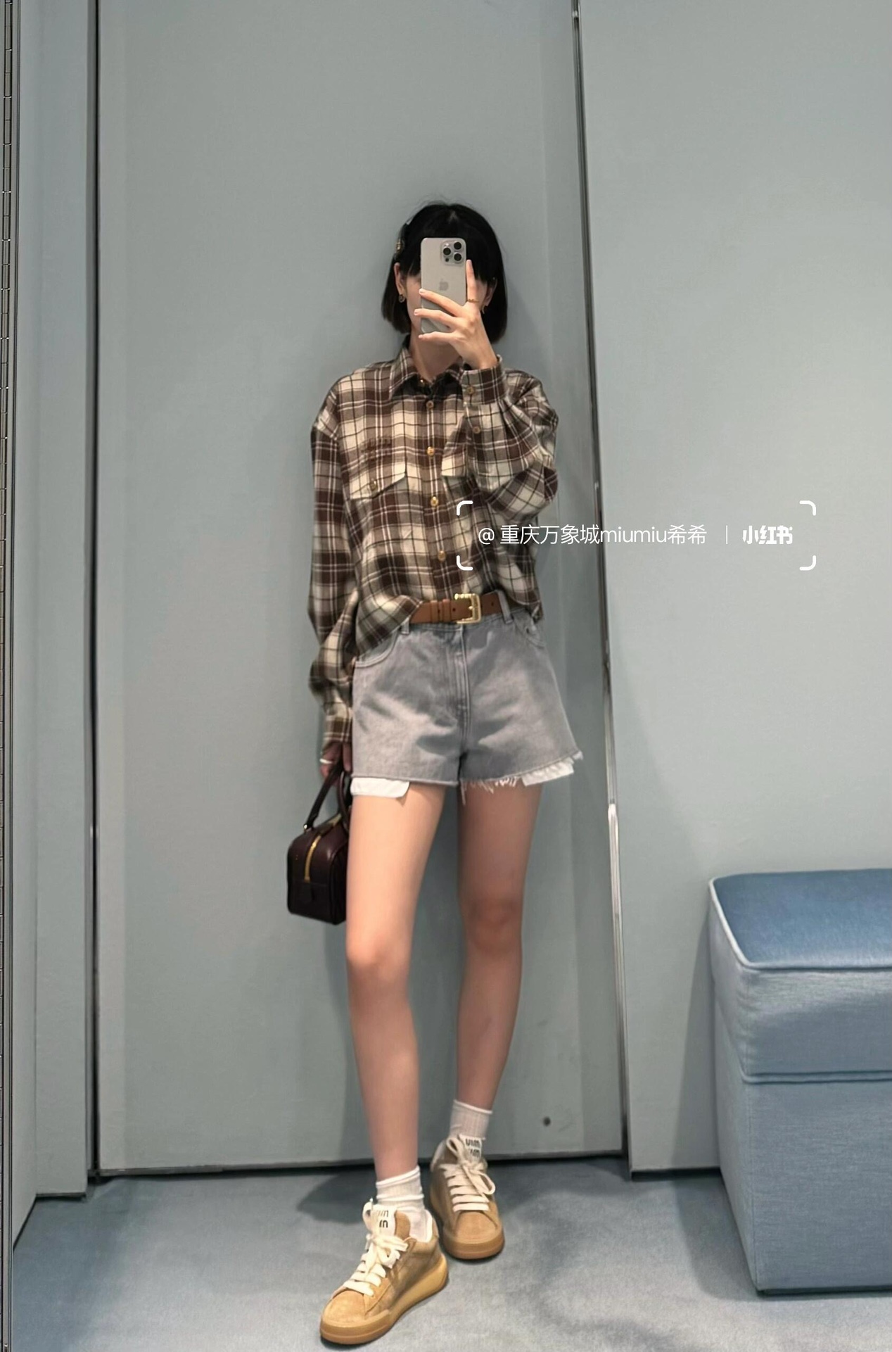 Picture [9]-💰P480 MiuMiu 24FW fall and winter new teenage style workwear pocket plaid shirt丨can be sweet or salt temperament age reduction single product! The pattern is versatile and not picky! Customized imported color woven wool plaid fabric! 360% pair of checkered tailoring process quality of workmanship to see the details of the spot on sale S/M/L-High-fashion bags!