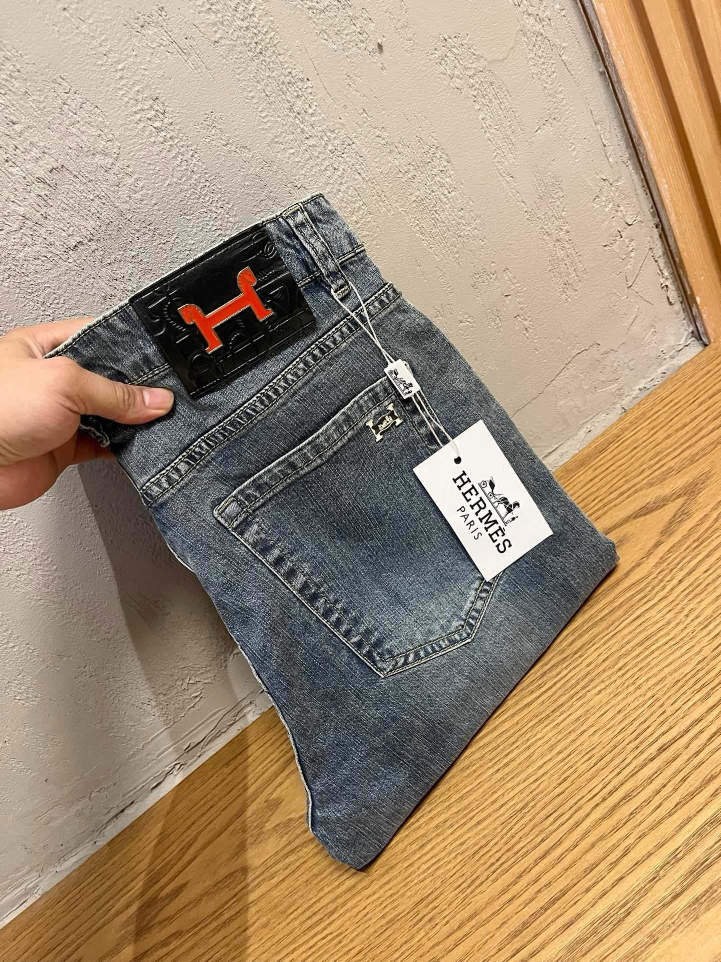 Picture [1]-P500 Hermes Hermes 2024ss fall and winter new fashion trend bias small leg jeans customized full set of hardware new brand design craftsmanship fine workmanship details perfect high version of the yardage: 29-38 (no 35.37)-high-fashion bags