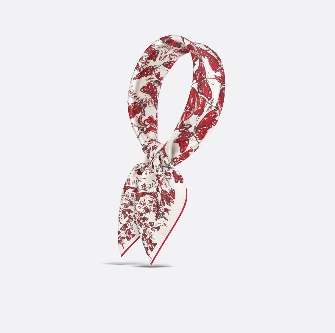 Image [2]-P230🌼SDO2411🌼Dior Love and Romance Print 90cm Silk Square Scarf Ce foulard carré rend hommage à l'amour et à la romance de Dior, en reprenant le motif rouge Le Cœur des Papillons de Pietro Ruffo, qui met en valeur des bouquets de fleurs et des papillons.  Lips] Spécifications : 90x90cm100% Twill Silk-High Faux Bags