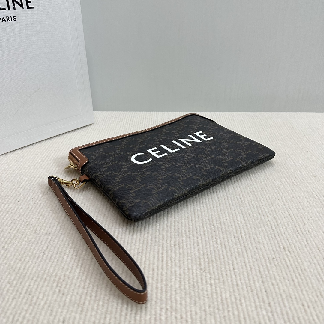 P720 New products online 🅰️🅰️This celine clutch bag basic model with extra hand strap is more practical 🖤 zipper brown leather edging and logo echo more add a sense of uniqueness fine workmanship exquisite line with hand strap practicality ✅✅Model No.: 10J1004💰Color: Material/Brown (with original packaging)Size: 25×17.5×1