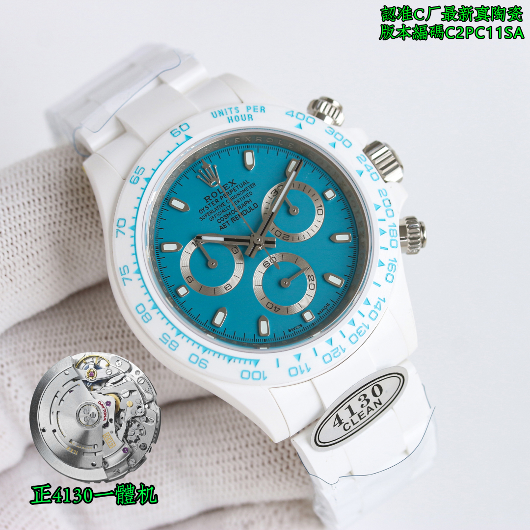 Rolex ROLEX blanc céramique boîtier Daytona série 🎮MK1 doit être bien (mis à jour personnalisé super forte céramique matériau en une seule pièce boîtier en une seule pièce et fermoir en une seule pièce pour rendre la montre ⌚️ montre plus facile et plus rapide à porter le sentiment de confort plein de 👍).ROLEX Cosmic Chrono Ditonner série de montres personnalisées boîtier monobloc en céramique sont non seulement léger à porter et robuste en apparence, mais aussi chaque montre a une expérience de port unique !Boîtier montre taille 40X12.4 s'adapter original C usine force coulée céramique Rolex style unique marché exclusivement pour faire l'ensemble du couvercle de la coquille 🎮 jante y compris le couvercle arrière sont faites de céramique composite élevé et super luminescent poudre pour créer les détails sont chanfreinés à la main et polis fait texture est extraordinaire !La boucle du bracelet est en céramique naturelle, respirante, confortable et douce.Le mouvement adopte le mouvement de la machine intégrée 4130 pour réaliser parfaitement les fonctions puissantes du roi de la rentabilité ! Reconnaissance C usine montres de qualité ⌚️ code C2PC11SA dernière étiquette de couverture arrière avec des photos ont la vérité qualité garantie la version la plus forte 🎮S1 exquise recommandée montres mécaniques multifonctions pour hommes.