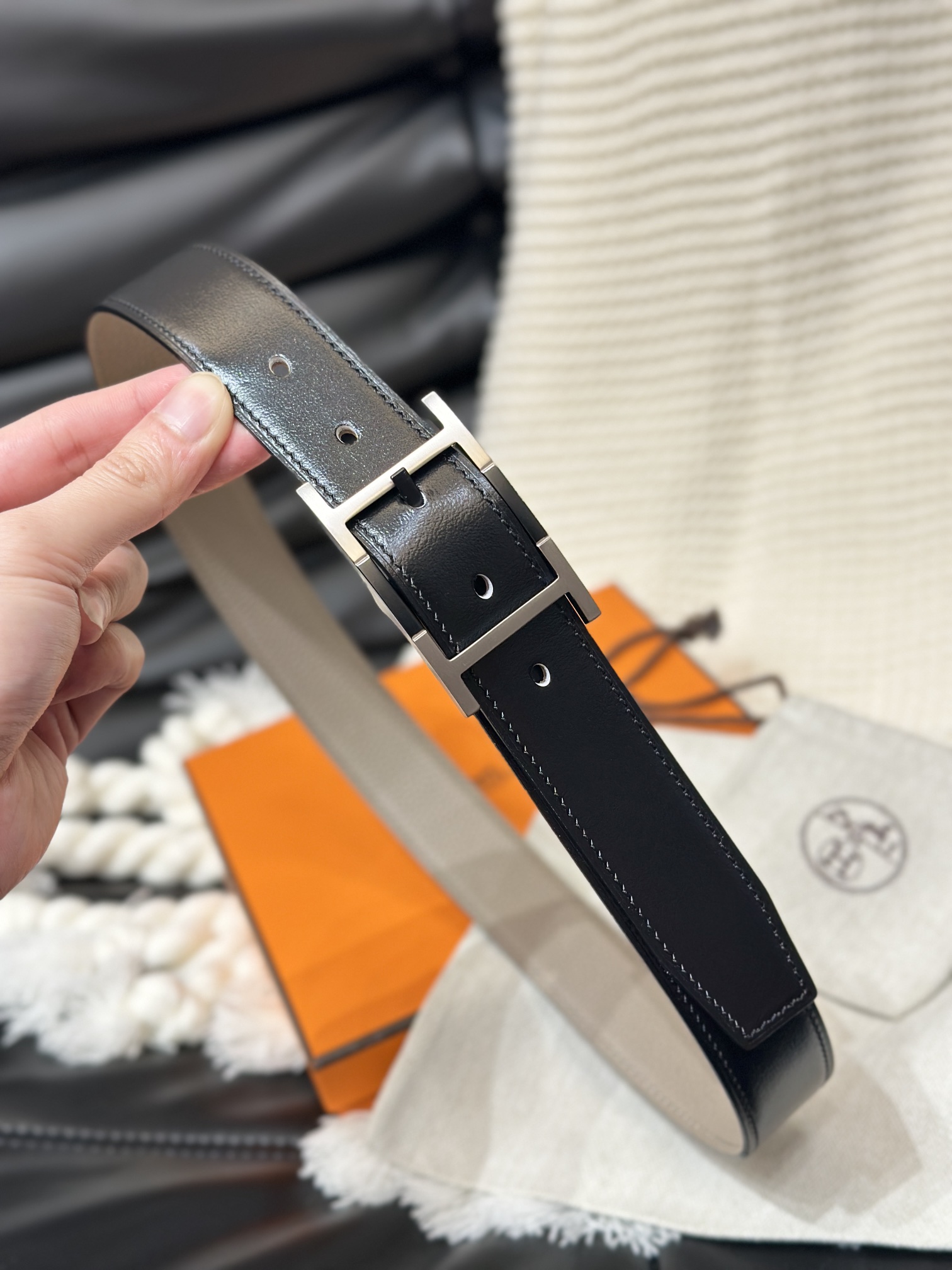 Picture [4]-HERMES- NEO TANDEM 32 REVERSIBLE BELT 32MM WIDE Reversible Imported Original Leather-High Faux Bags