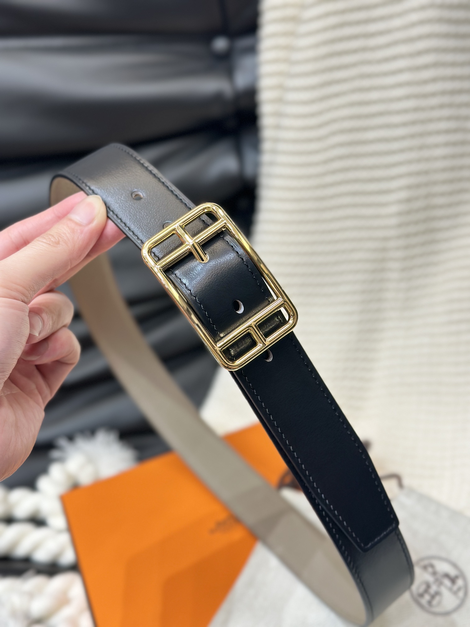 Imagem [5]-HERMES-CAPE COD 32 REVERSIBLE BELT 32MM WIDE Reversible Imported Original Leather-High Faux Bags