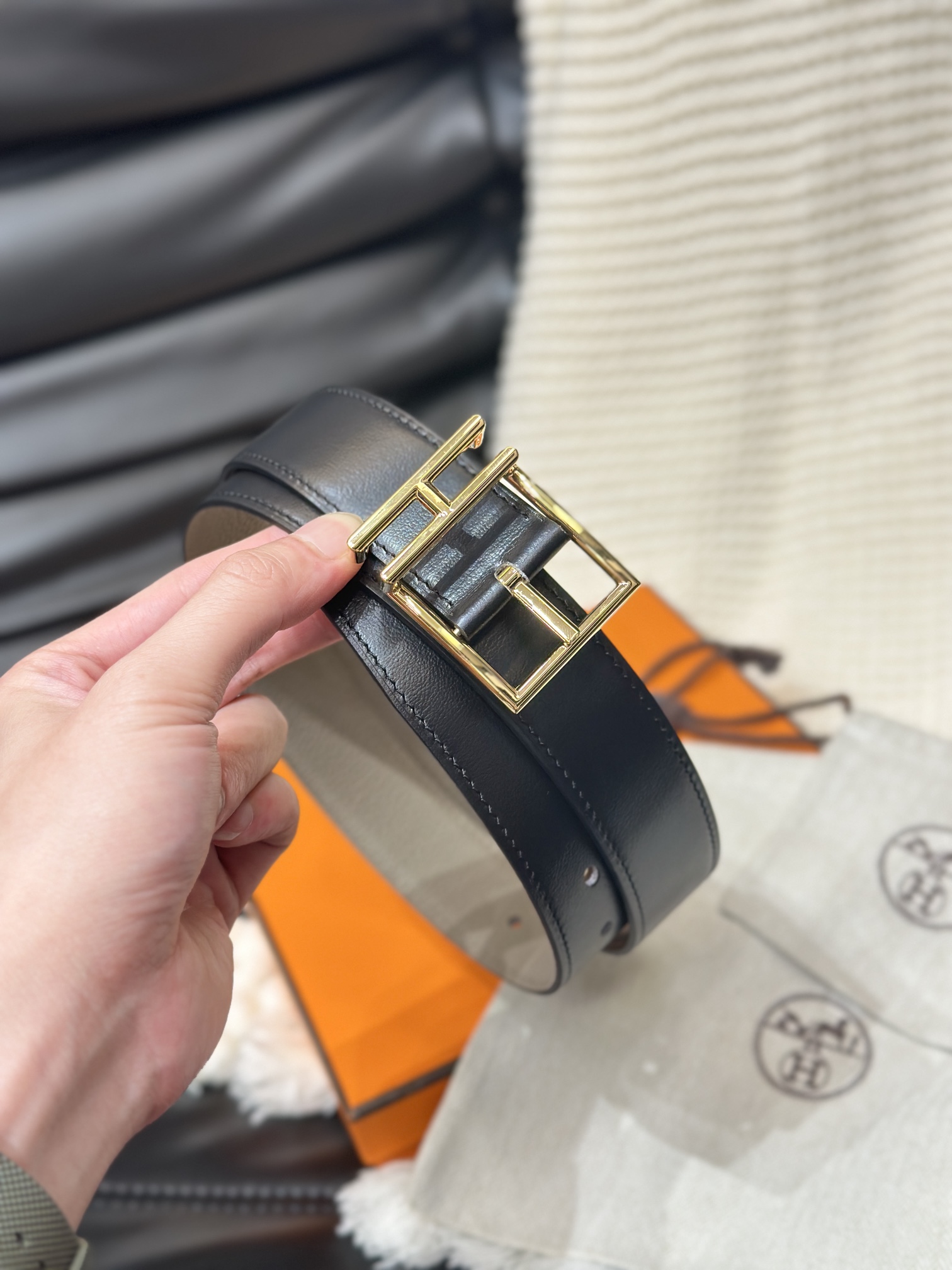 写真 [5]-HERMES-NATHAN 32 REVERSIBLE BELT 32MM WIDE リバーシブル インポート オリジナルレザー-ハイフェイクバッグ