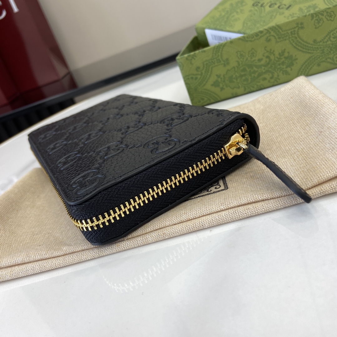 p480 GUCCI Emblem Series Ultra Soft Lick Colour Embossed/Full Leather Wallet Modelo: 821803 Tamanho: 19 (C) x 10 (L) x 2,5 cm (Espessura) Cor: Preto Full Leather/Italian Creation-High-imitation Factory