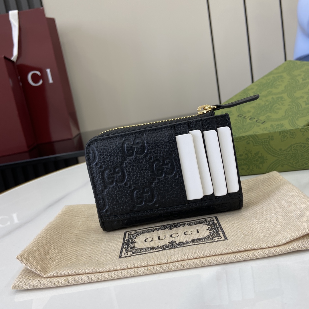 p420🎁🎁GG Emblem Series Super Soft Lick Color Embossed/Full Leather Card Case Model: 815936 Size: 13 (L) x 8.5 (W) x 3cm (Thick) Color: Black Full Leather/Italian Creation-High-imitation Factory