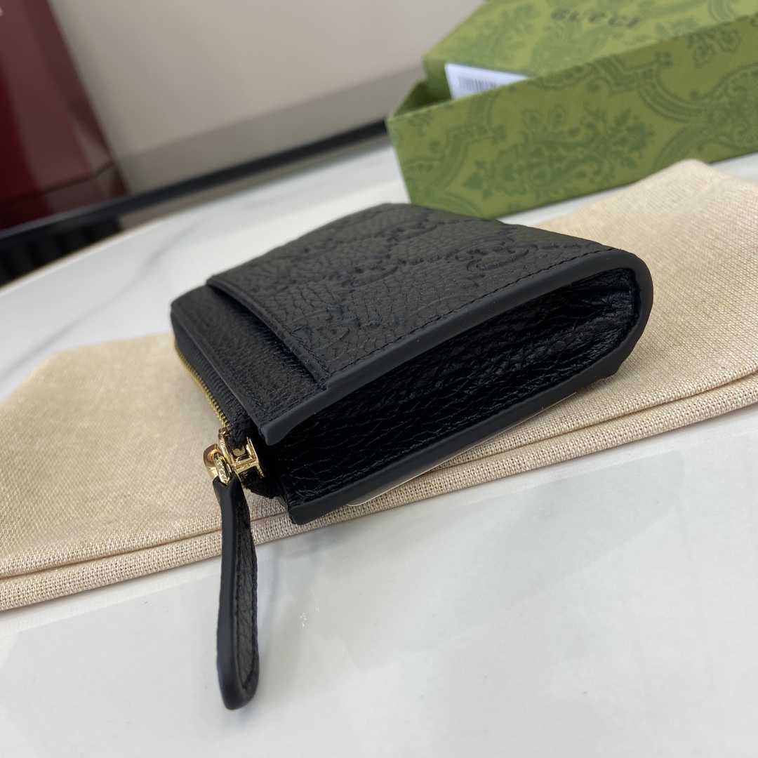 p420🎁🎁GG Emblem Series Super Soft Lick Color Embossed/Full Leather Card Case Model: 815936 Size: 13 (L) x 8.5 (W) x 3cm (Thick) Color: Black Full Leather/Italian Creation-High-imitation Factory