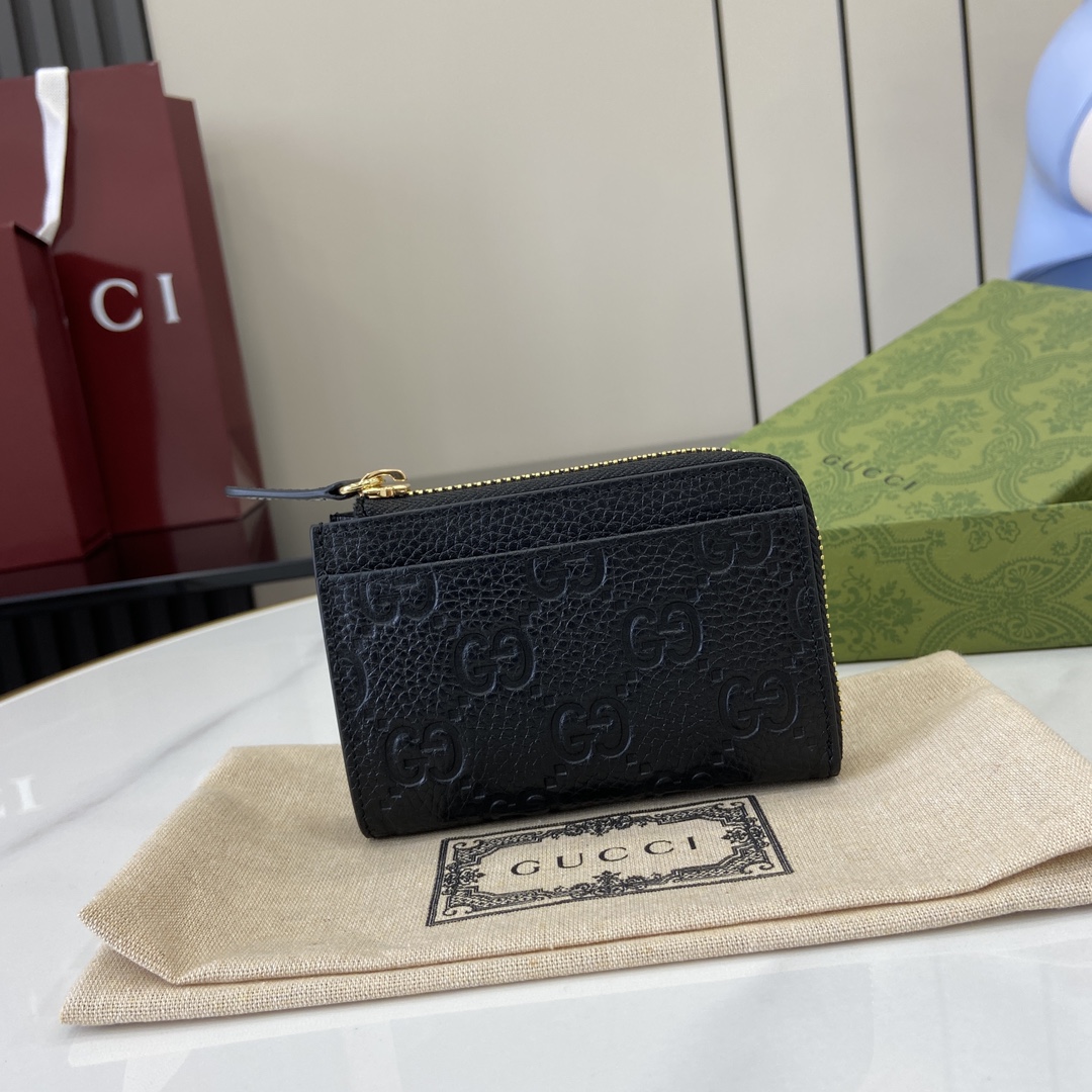 p420🎁🎁GG Emblem Series Super Soft Lick Color Embossed/Full Leather Card Case Model: 815936 Size: 13 (L) x 8.5 (W) x 3cm (Thick) Color: Black Full Leather/Italian Creation-High-imitation Factory