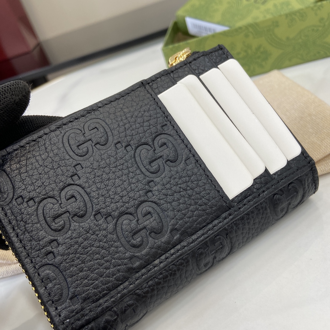 p420🎁🎁GG Emblem Series Super Soft Lick Color Embossed/Full Leather Card Case Model: 815936 Size: 13 (L) x 8.5 (W) x 3cm (Thick) Color: Black Full Leather/Italian Creation-High-imitation Factory