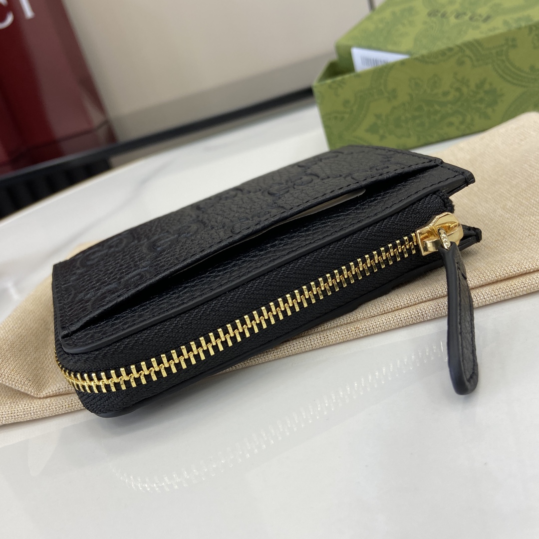 p420🎁🎁GG Emblem Series Super Soft Lick Color Embossed/Full Leather Card Case Model: 815936 Size: 13 (L) x 8.5 (W) x 3cm (Thick) Color: Black Full Leather/Italian Creation-High-imitation Factory