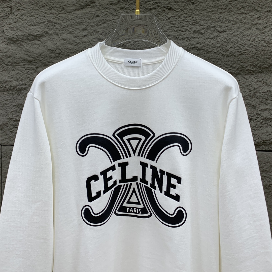 P560💰 Celine Home 24SS newest most chest Celine logo pattern CEL letters embroidered logo fine craft round neck sweater top quality counter pullover top production process imported fabrics counter quality heavy embroidery design using imported high-end custom fabrics imported silk thread feel first-class! Men and women with the same models official website in the sale! Three labels complete Size: S-XL