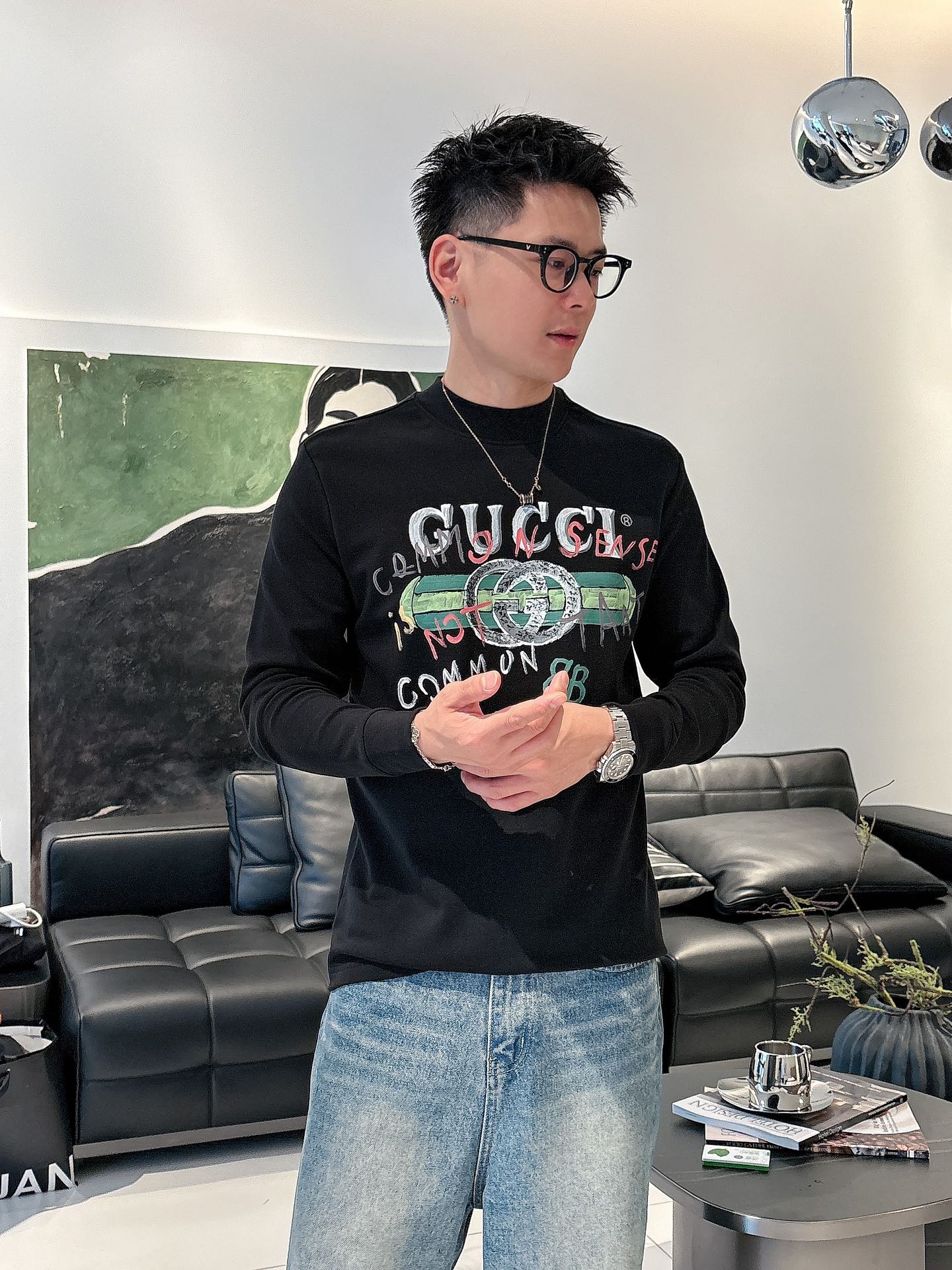 p480 Gucci latest models of the original custom imported double-sided water-soluble cotton fabric feel comfortable three-dimensional embroidery process fashionable classic versatile Color: black White Size: S-2XL-high imitation bags