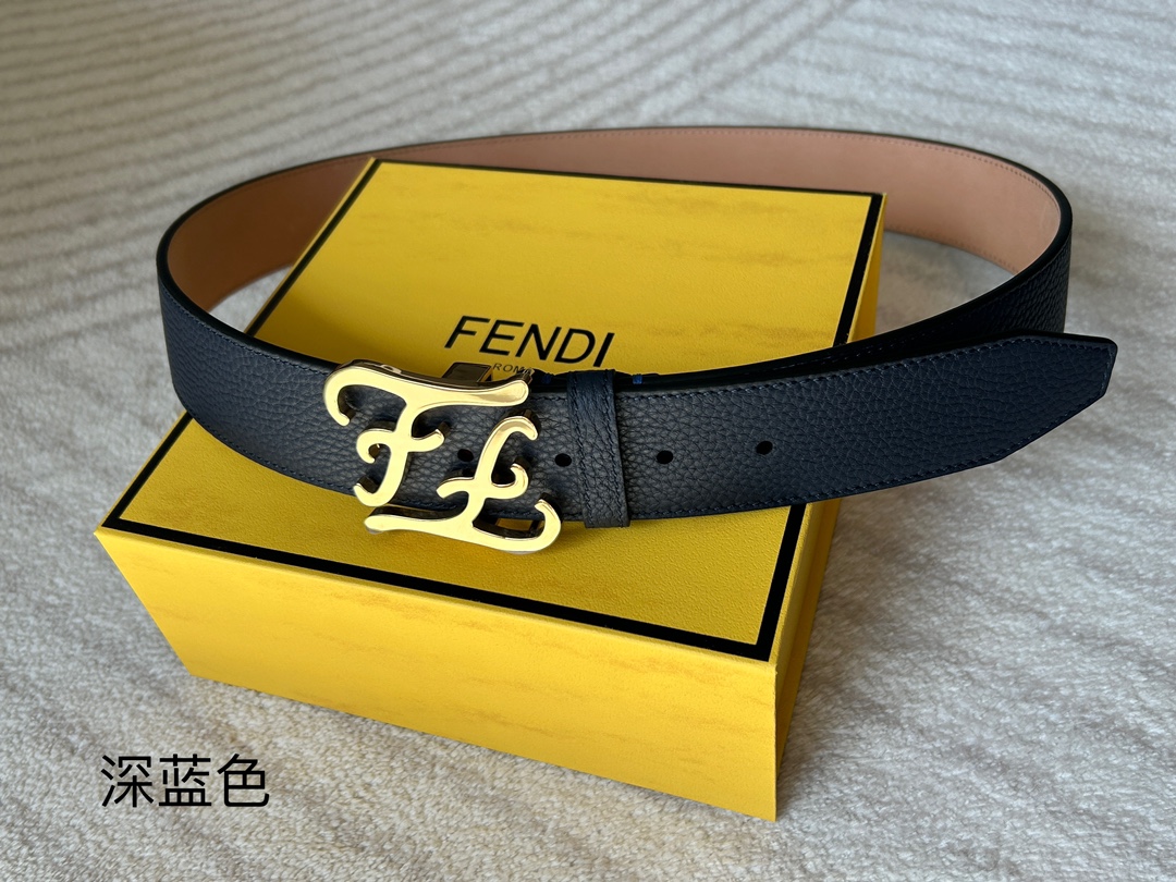 Foto [7]-FENDI (Fendi) mostrador con el mismo cinturón de los hombres casuales de cuero de vaca Karligaphy hebilla azul italiano Romano cabeza capa de cuero de vaca ancho 4.0cm. paladio plateado boutique de hardware-alta moda bolsos