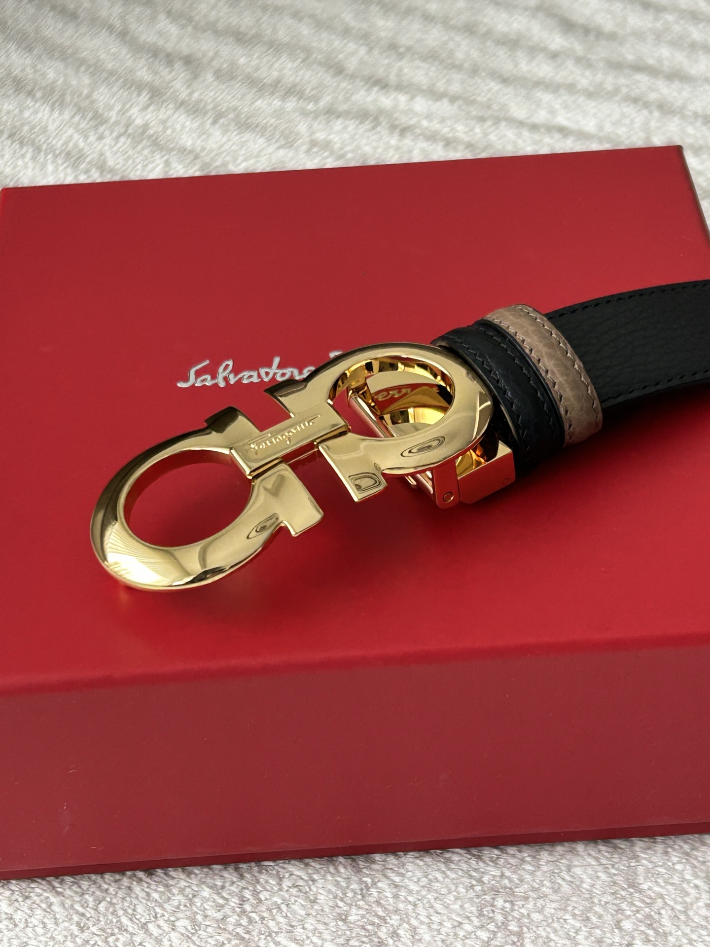 Foto [2]-Ferragamo contador con los hombres de doble cara de doble grano Lychee un lado negro y un lado marrón clásico 8 hebilla de oro brillante ancho de 3,4 cm de negocios casual simple versátil-alta imitación bolsos