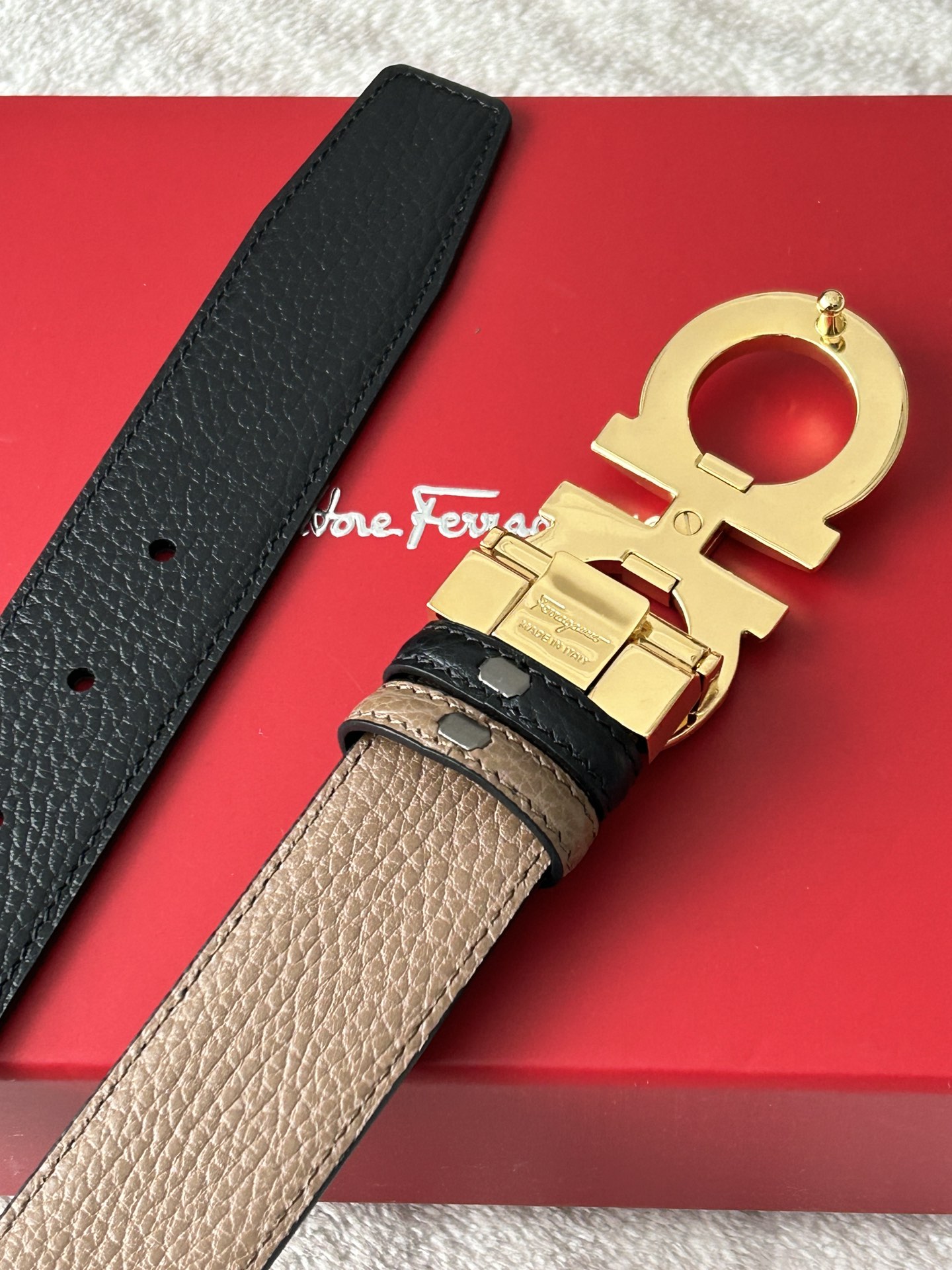 Foto [3]-Ferragamo contador con los mismos hombres de doble cara de doble grano de lichi un lado negro y un lado marrón clásico 8 hebilla de oro brillante ancho de 3,4 cm de negocios casual simple versátil-alta imitación bolsas