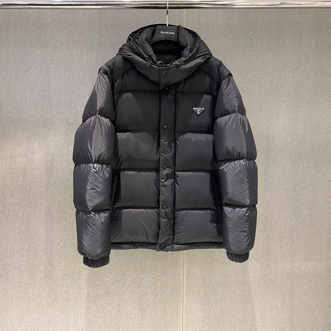 P1320 Prada Prada 2024 otoño e invierno nuevo 💥 Logotipo triángulo clásico Chaqueta de plumón desmontable 🔥 con relleno completo de 90 plumas Herrajes personalizados Detallado a la versión Chaqueta de plumón chaleco desmontable desgaste explosivo recomendado Talla: 48-56.