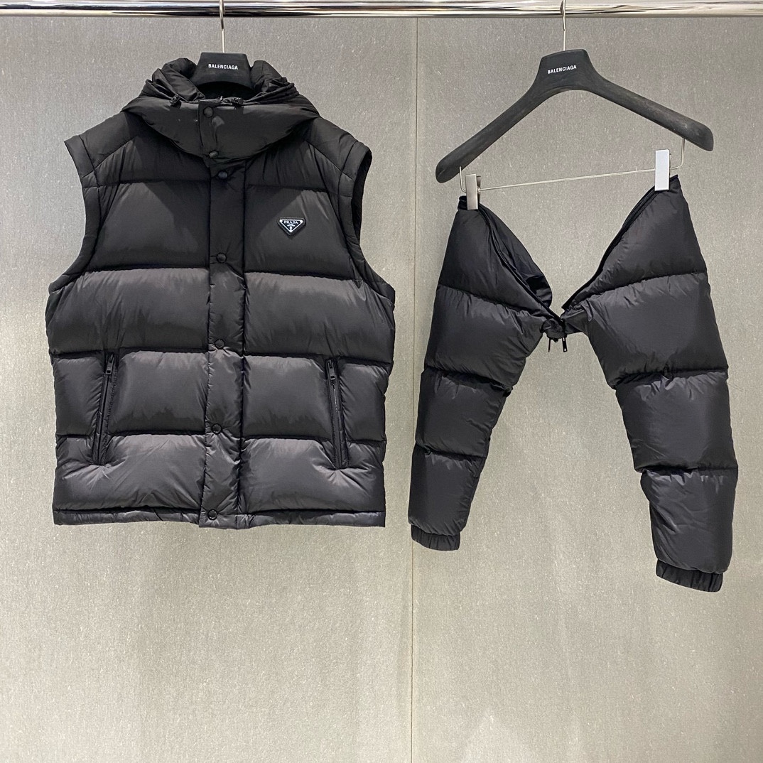 P1320 Prada Prada 2024 otoño e invierno nuevo 💥 Logotipo triángulo clásico Chaqueta de plumón desmontable 🔥 con relleno completo de 90 plumas Herrajes personalizados Detallado a la versión Chaqueta de plumón chaleco desmontable desgaste explosivo recomendado Talla: 48-56.