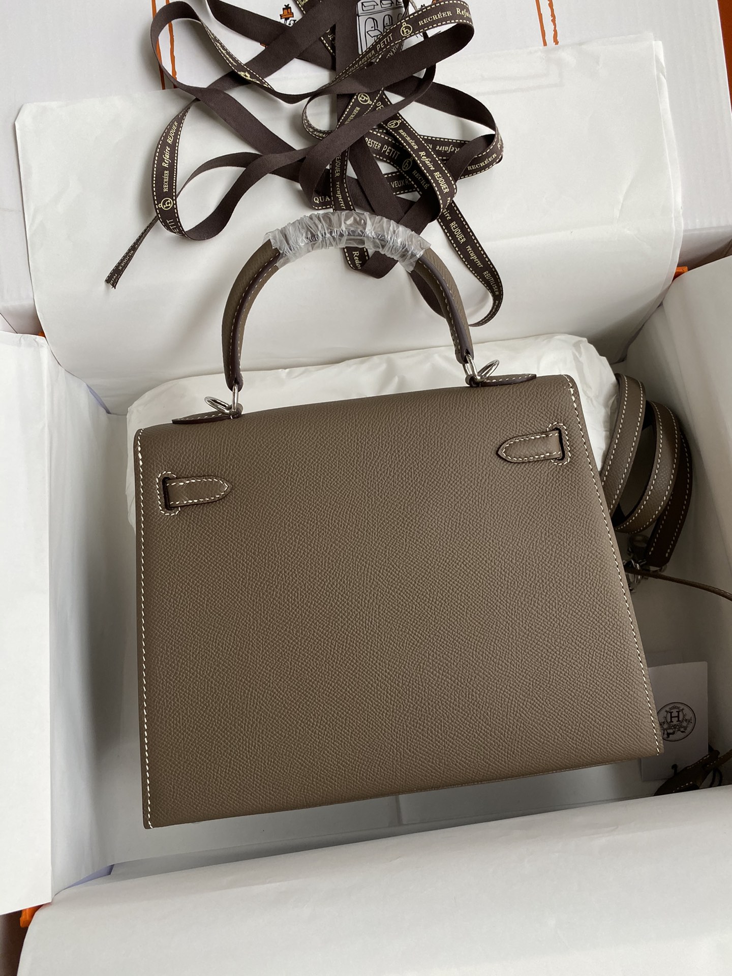 Imagen [2]-Hermes Kelly 25cm Epsom Piel Elefante Gris 🐘 Hebilla Plateada-Alto Bolsos Falsos