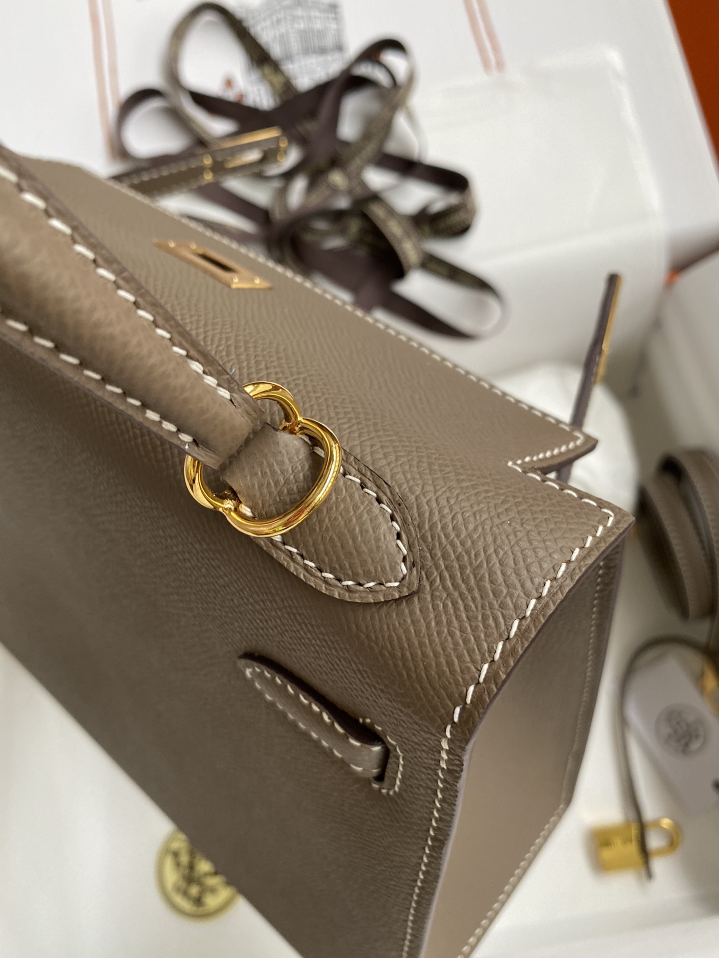 Image [6]-Hermes Kelly 25cm Epsom Leather Elephant Gray 🐘 Gold Buckle-High Fake Bags