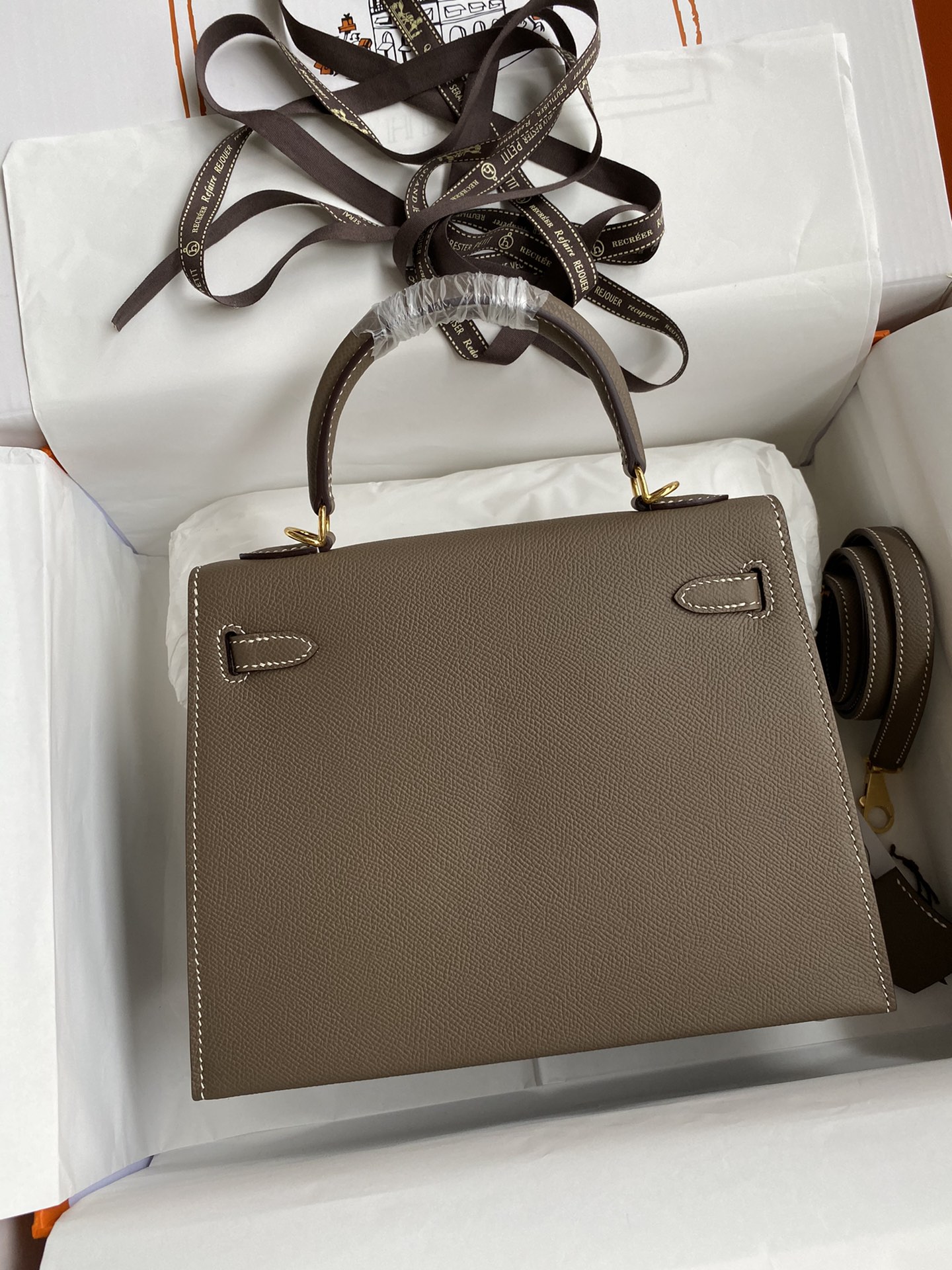 Image[2]-Hermes Kelly 25cm Epsom Leather Elephant Gray 🐘 Gold Buckle-High Fake Bags