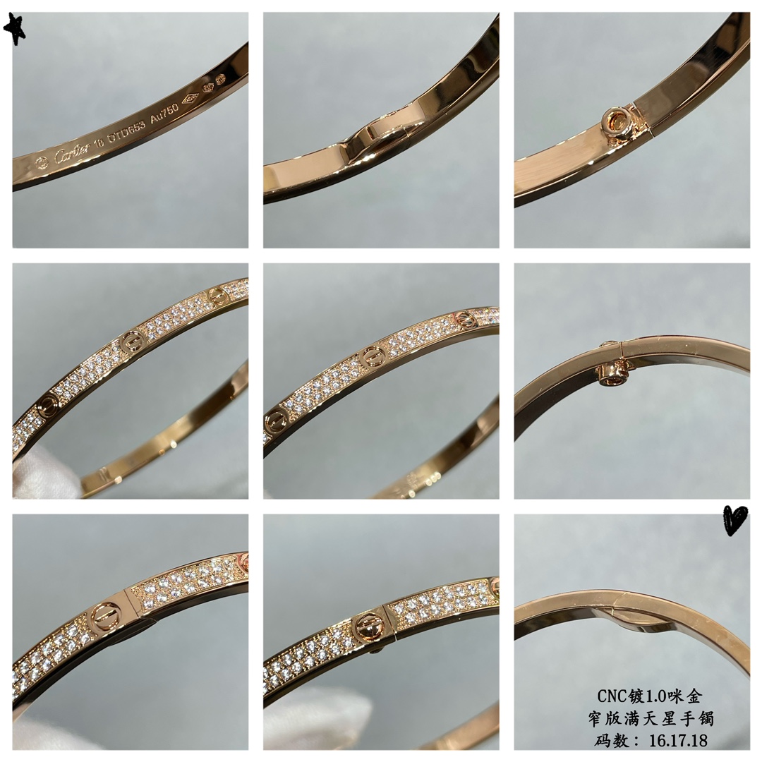 p640V plaqué or micro gold Premium goods do not accept returns and exchanges Taille 16.17.18 trois couleurs peuvent être sélectionnées "only to do high-level crafted version" Cartier narrow version of the full star II CNC hand diamond bracelet bracelet sur chaque pierre est serti à la main indice de réfraction visible à l'œil nu 👍 V gold material plated with a layer of 1.0 micro gold making the goods is very time-consuming poison Recommandé !