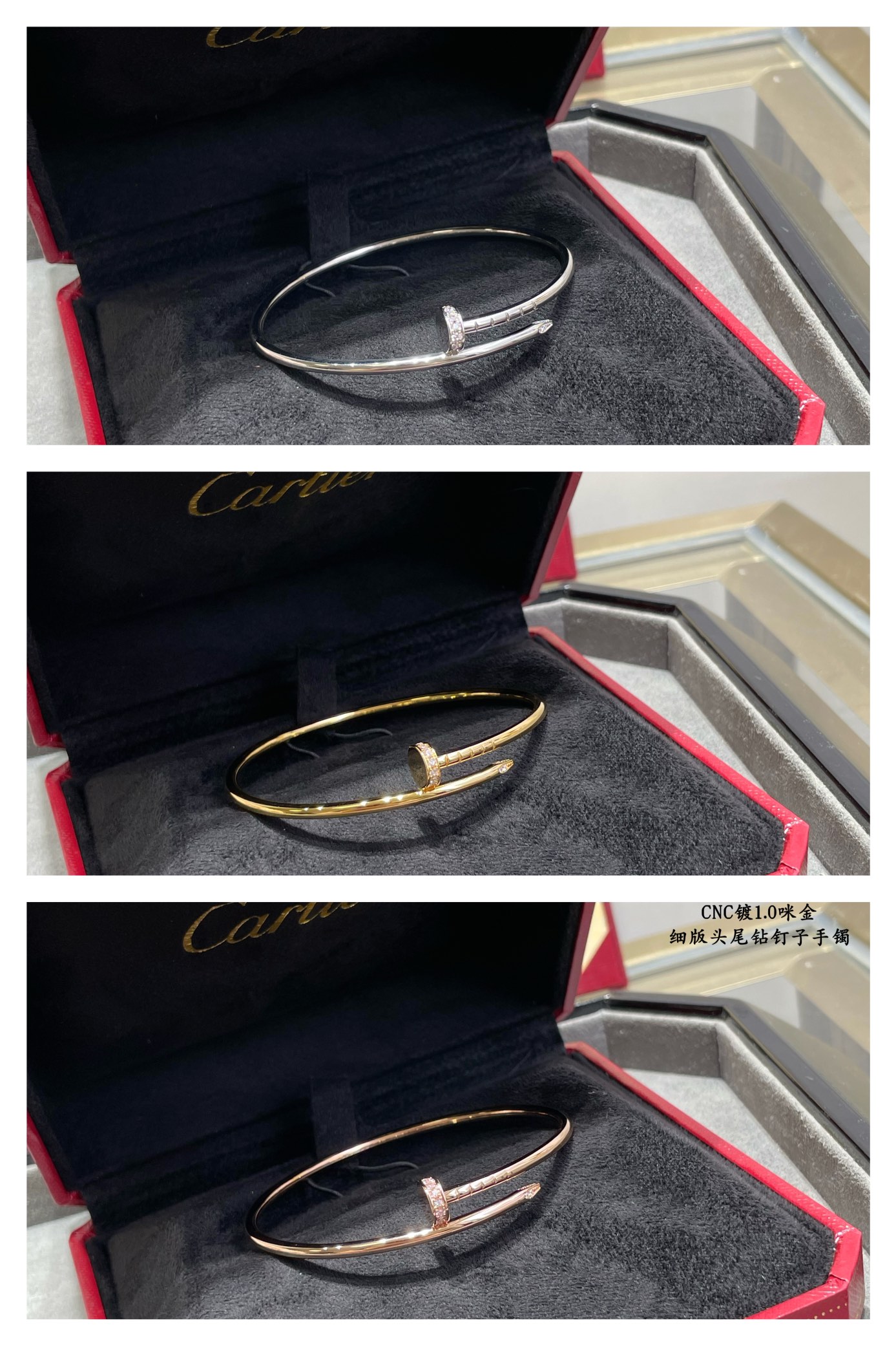 Picture [9]-V gold plated mickey gold p290 Size: 16.17CNC pair version Cartier fine version of the head and tail diamond hollow tube studs bracelet three colors Qi - high imitation bags