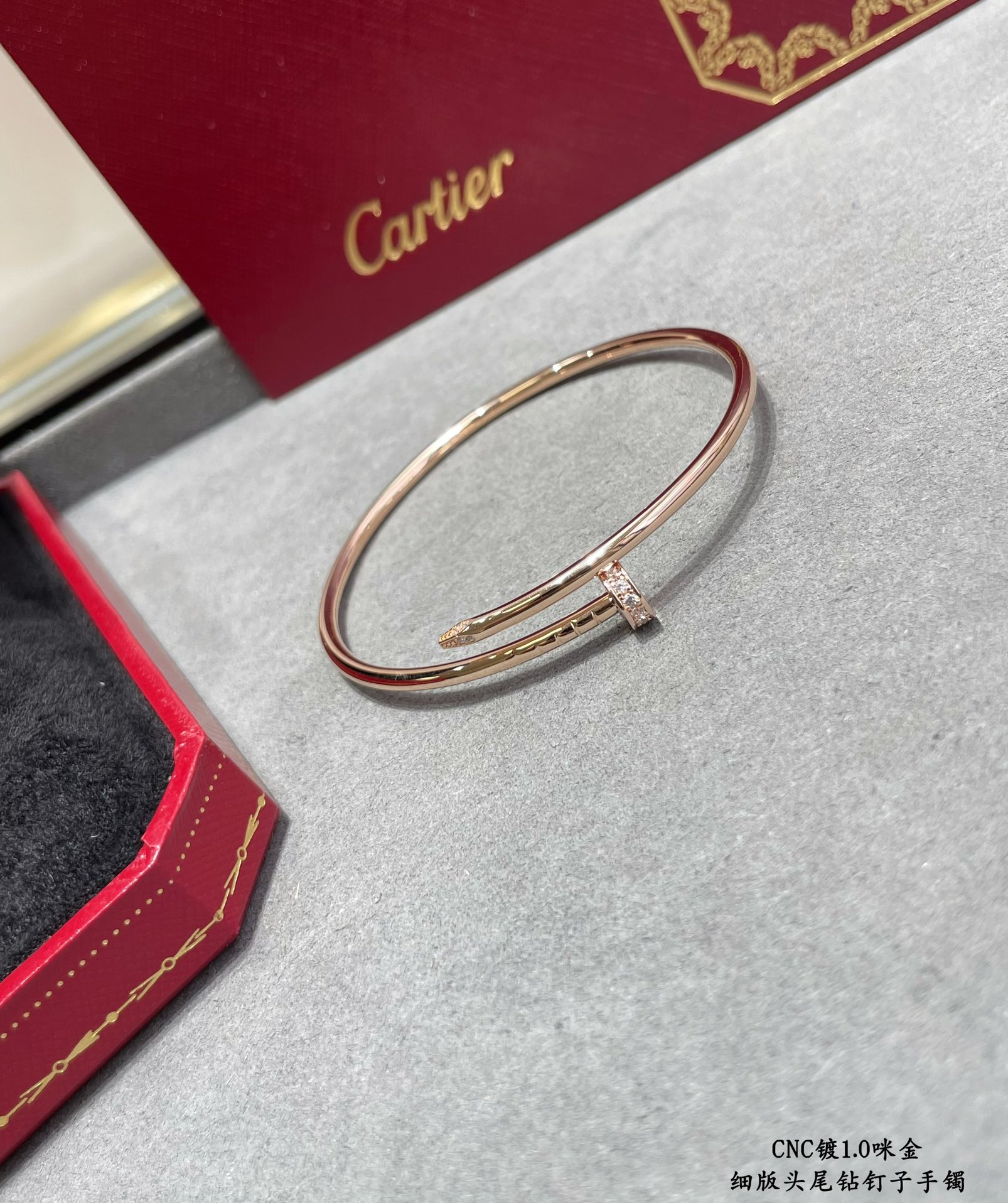 Picture [7]-V gold plated mickey gold p290 Size: 16.17CNC pair version Cartier fine version of the head and tail diamond hollow tube studs bracelet three color Qi - high imitation bags