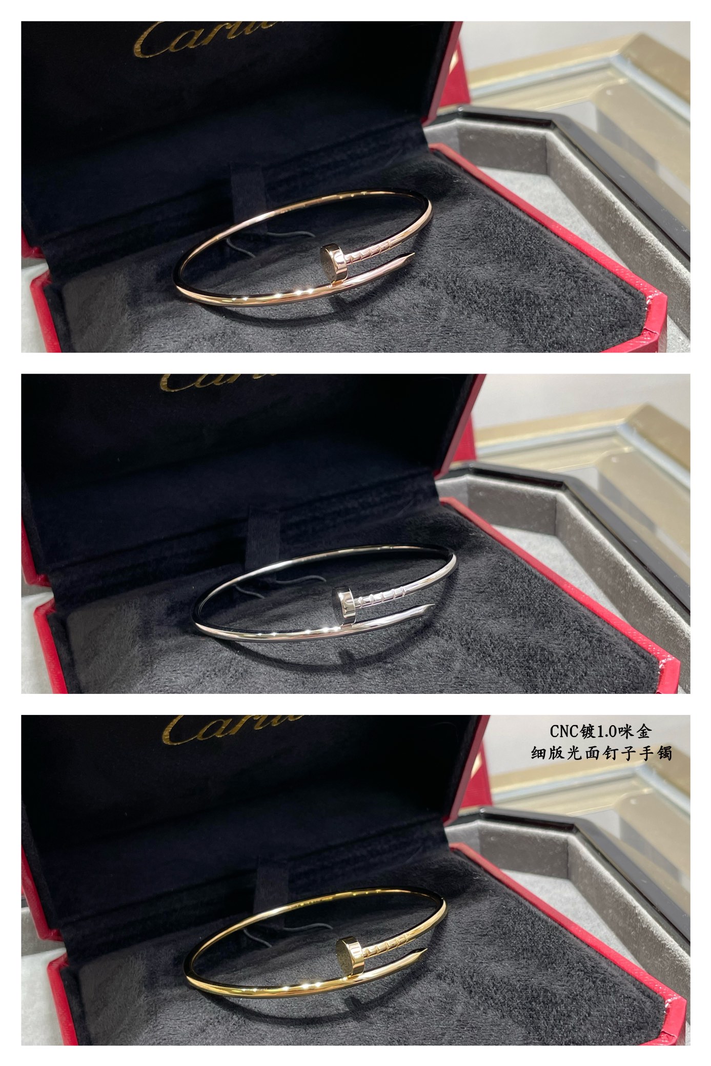 Image [9]-p290 V plaqué or mimic gold Yardage : 16.17 CNC pair version Cartier fine version of glossy hollow tube studded bracelet three colours Qi - high imitation bags