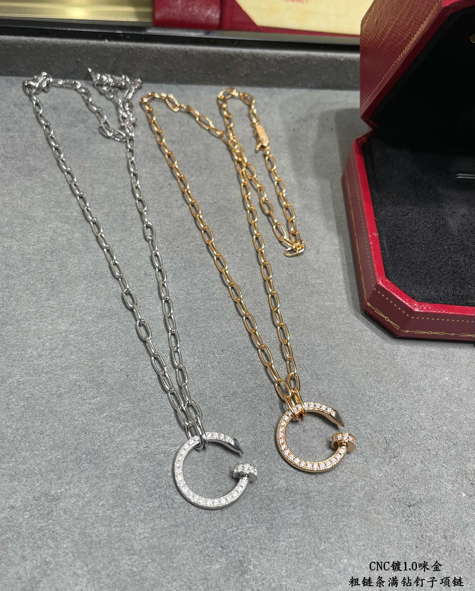 Picture [3]-p350V gold plated micro gold CNC pair version of your husband (YiYi QianXi) the same Cartier thick chain full of diamonds nail necklace white gold rose gold-High Faux Bags