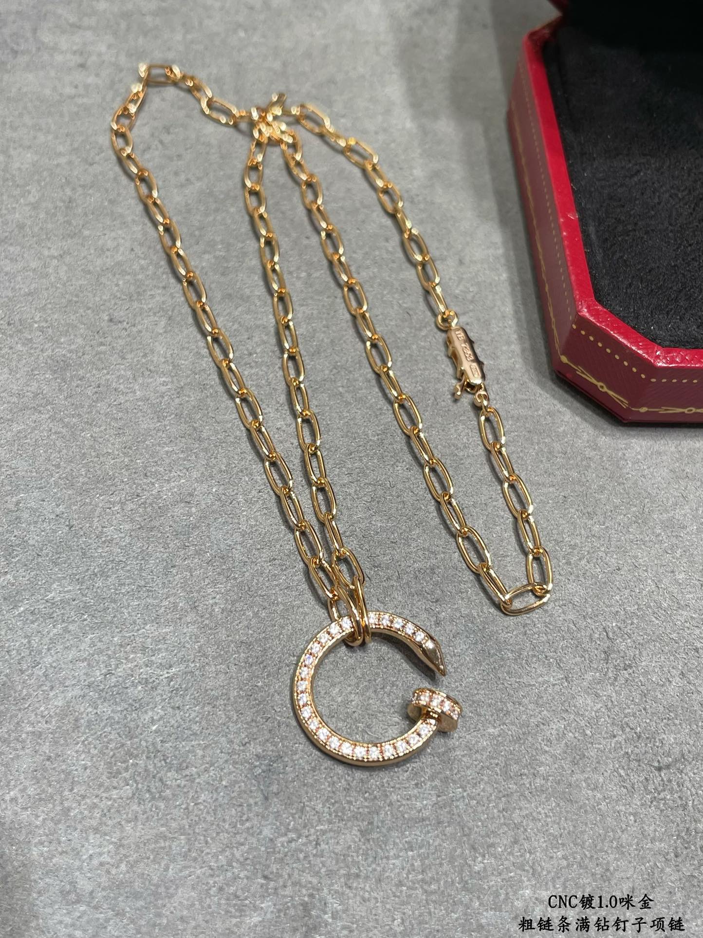 Picture [8]-p350V gold plated micro gold CNC pair version of your husband (YiYi QianXi) the same Cartier thick chain full of diamonds nail necklace white gold rose gold-High Faux Bags