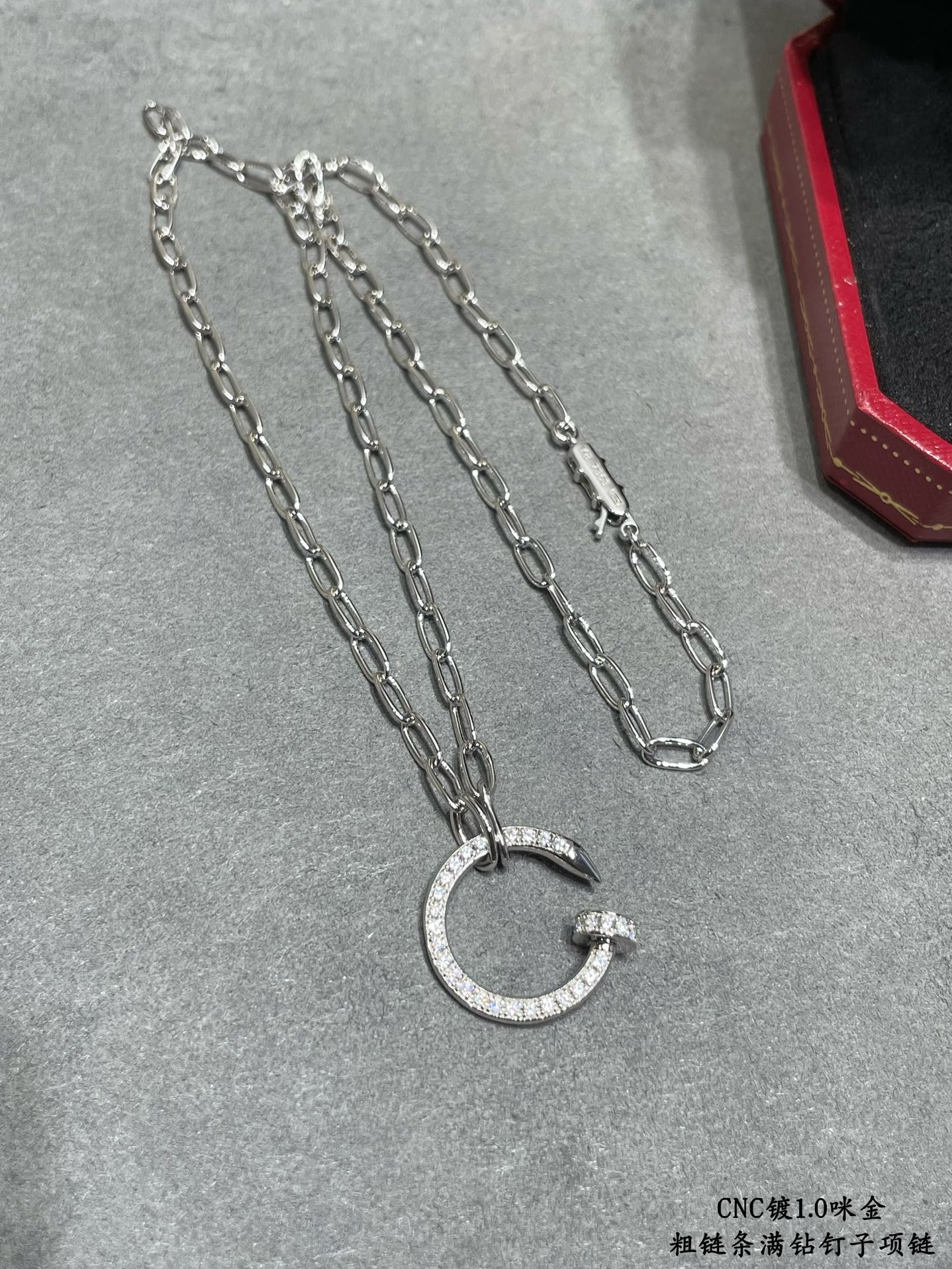 Picture [7]-p350V gold plated micro gold CNC pair version of your husband (YiYi QianXi) the same Cartier thick chain full of diamonds nail necklace white gold rose gold-High Faux Bags