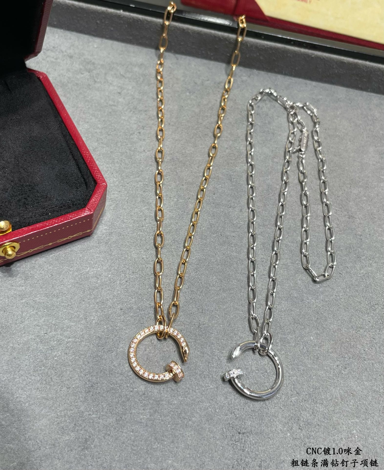 Picture [4]-p350V gold plated micro gold CNC pair version of your husband (YiYi QianXi) the same Cartier thick chain full of diamonds nail necklace white gold rose gold-High Faux Bags