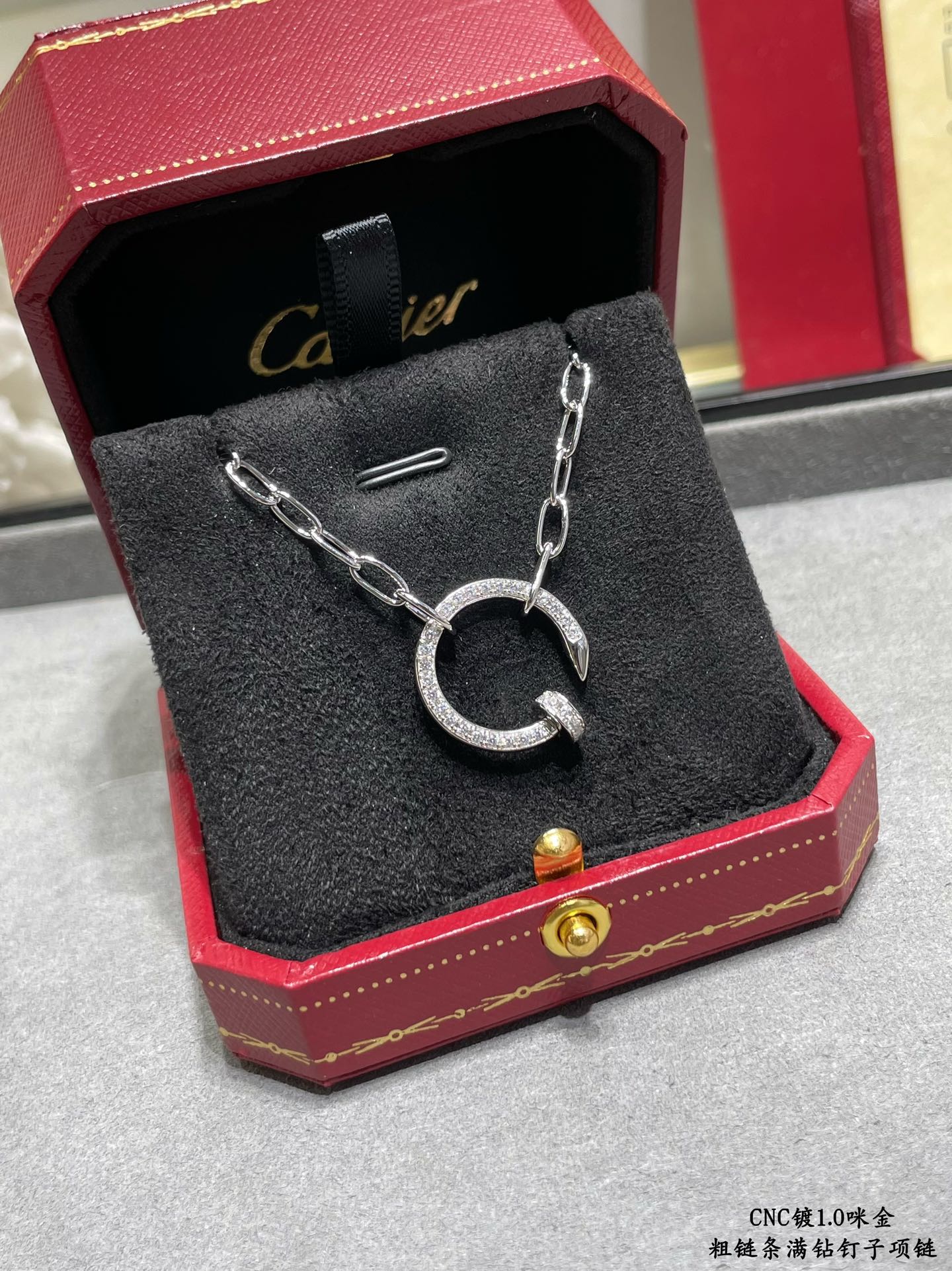 Picture [6]-p350V gold plated micro gold CNC pair version of your husband (YiYi QianXi) the same Cartier thick chain full of diamonds nail necklace white gold rose gold-High Faux Bags