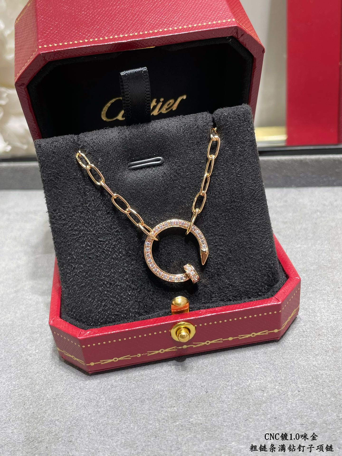 Picture [5]-p350V gold plated micro gold CNC pair version of your husband (YiYi QianXi) the same Cartier thick chain full of diamonds nail necklace white gold rose gold-High Faux Bags