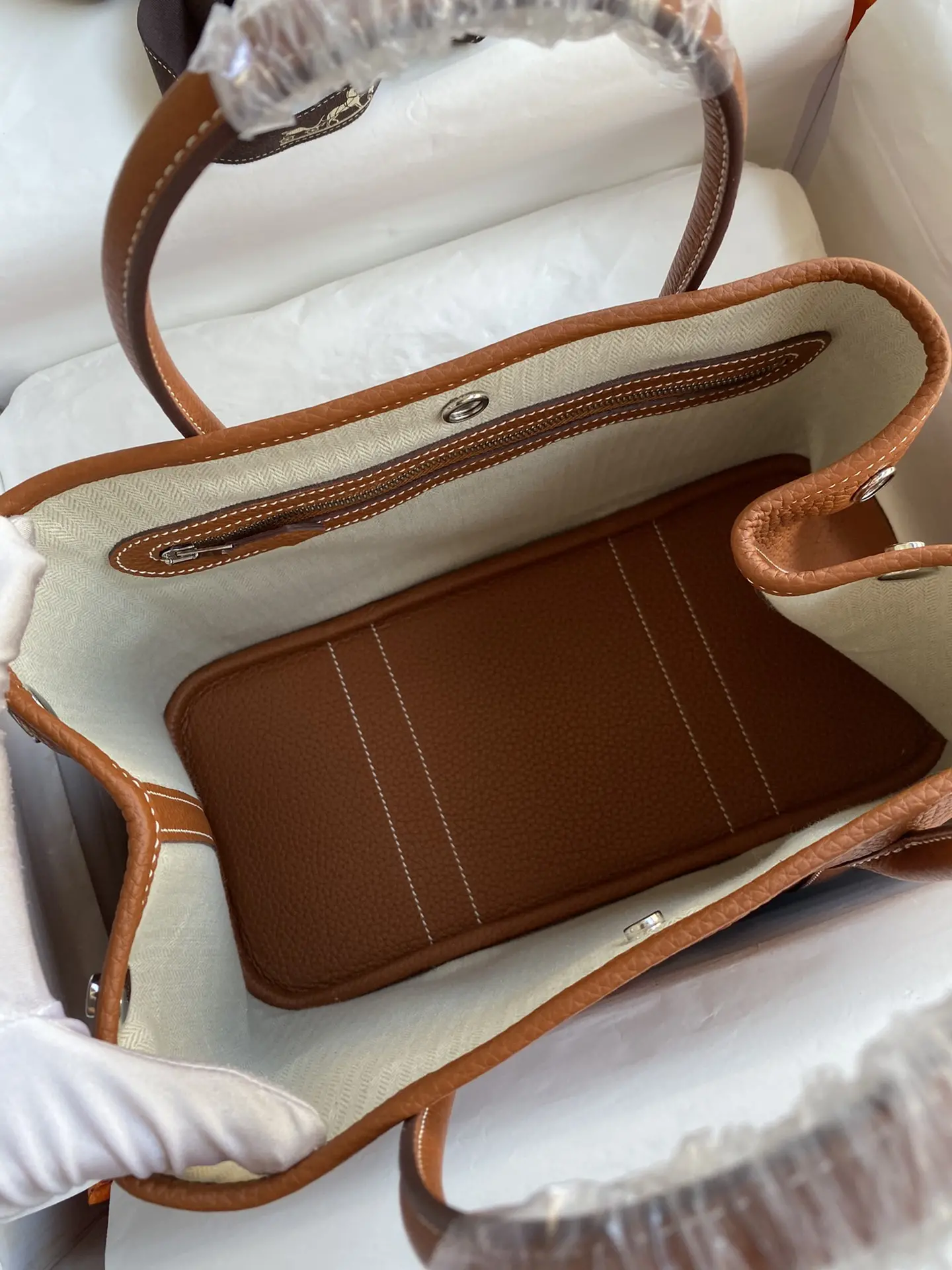 Image [7]-Hermes Garden part 30cm Importé TC Leather Gold Brown Silver Buckle Wax Line-High Faux Bags