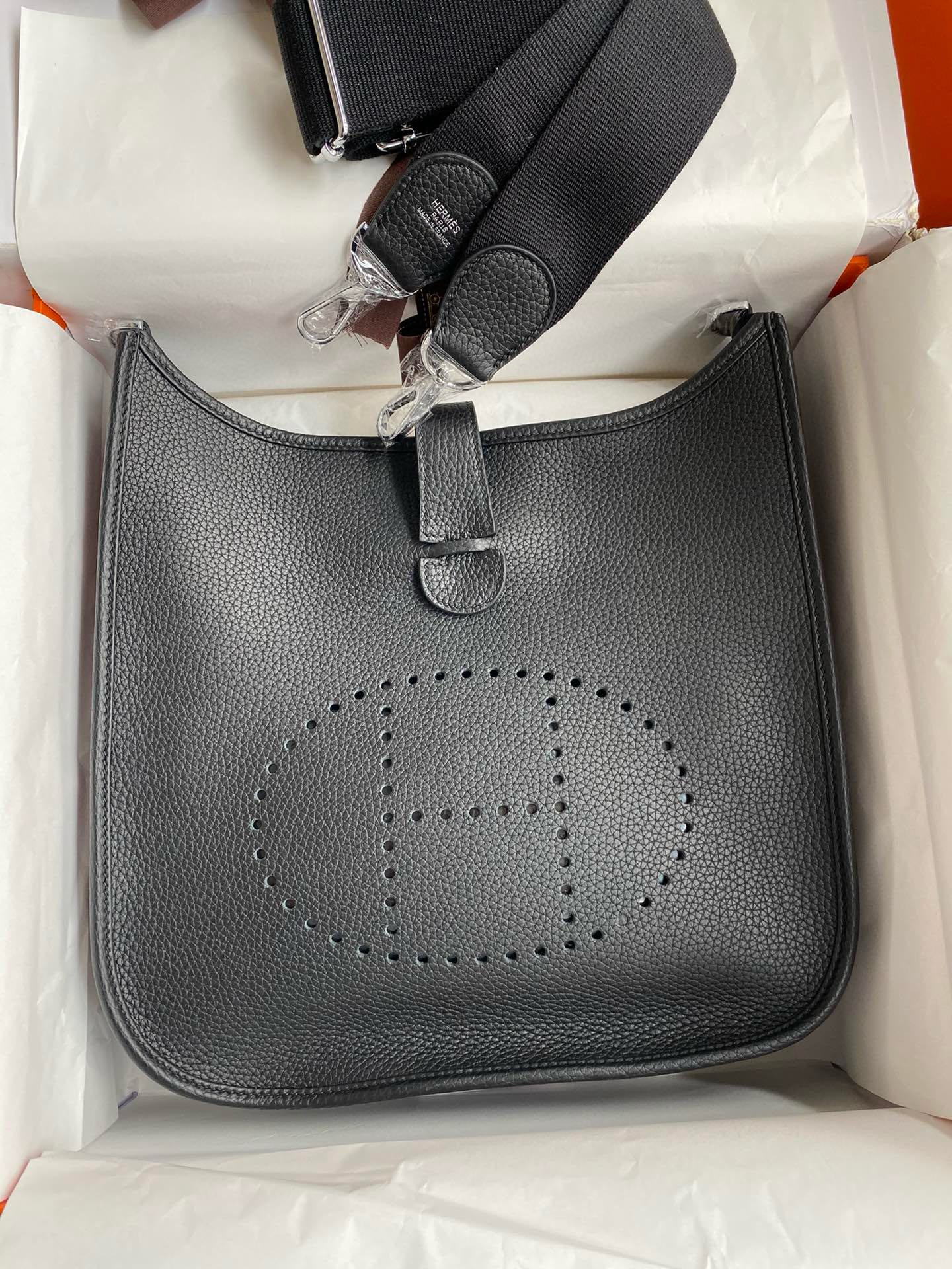 Hermes Evelyn Evelyn 28cm Importado TC Cuero Negro Hebilla de Plata Cera Línea Alta Bolsos de imitación