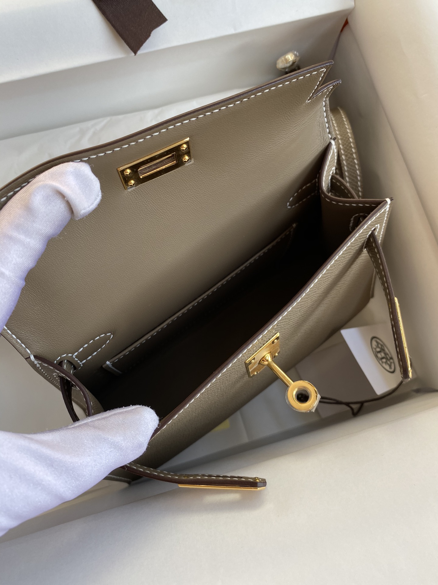 Image [8]-Hermes Second Generation Mini Kelly 19cm Imported Epsom Leather Elephant Gray 🐘 Gold Buckle-High Fake Bags