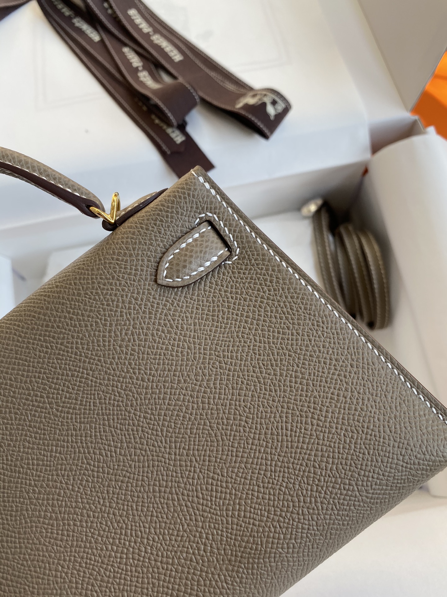 Image [5]-Hermes Second Generation Mini Kelly 19cm Imported Epsom Leather Elephant Gray 🐘 Gold Buckle-High Fake Bags