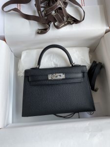 Hermes Second Generation Mini Kelly 19cm Imported Epsom Leather Black Silver Buckle-High Fake Bags