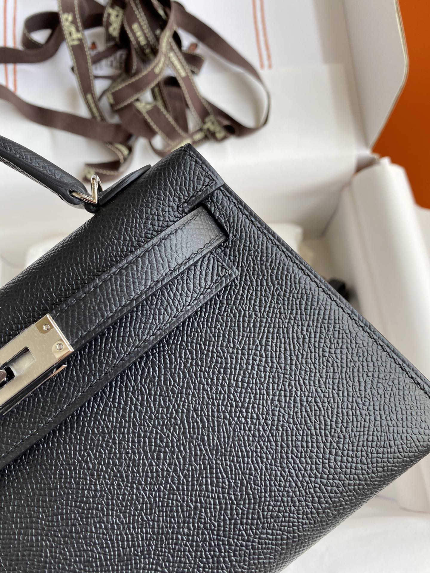 Picture [4]-Hermes Second Generation Mini Kelly 19cm Imported Epsom Leather Black Silver Buckle-High Fake Bags