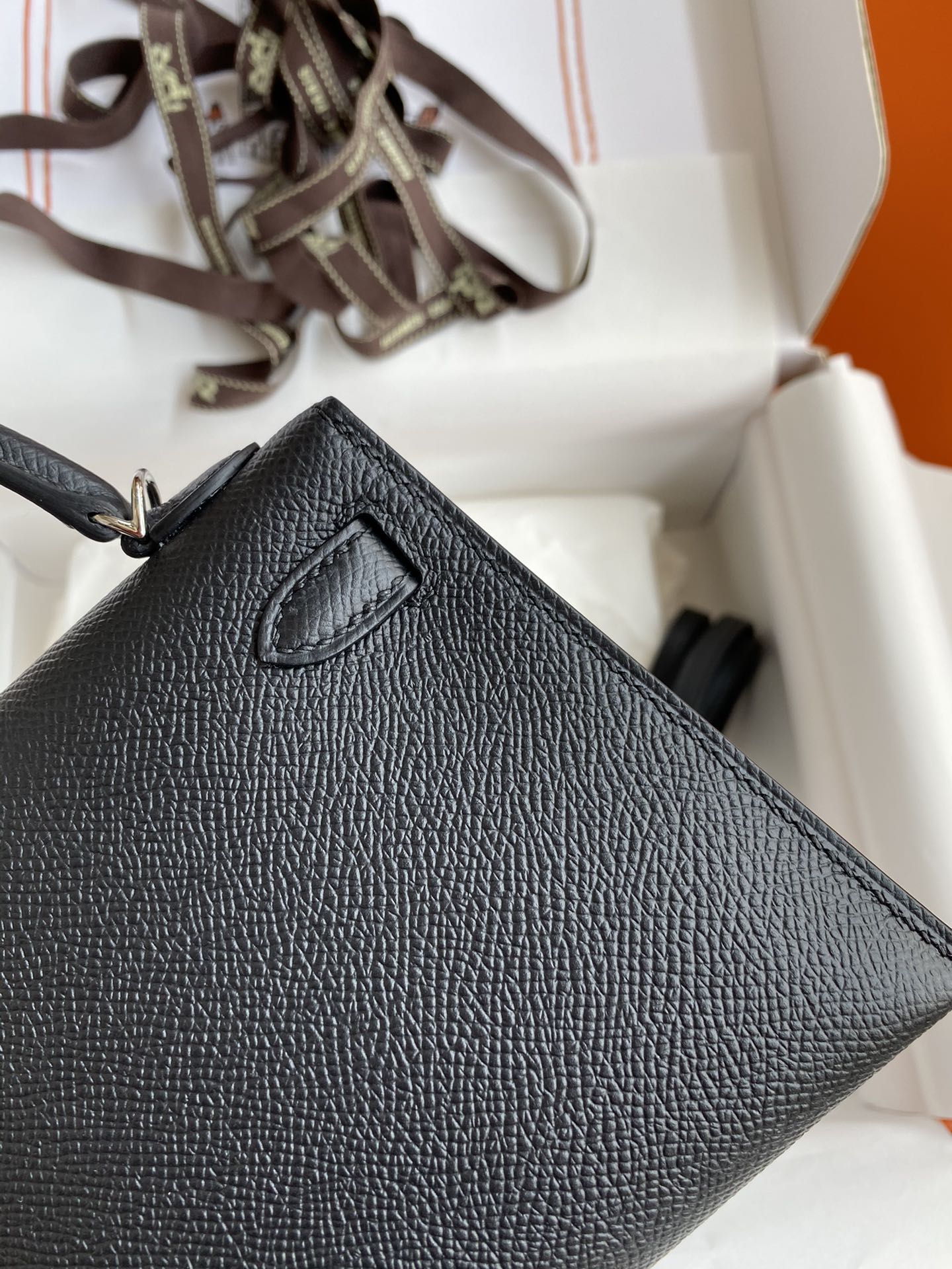 Picture [5]-Hermes Second Generation Mini Kelly 19cm Imported Epsom Leather Black Silver Buckle-High Fake Bags