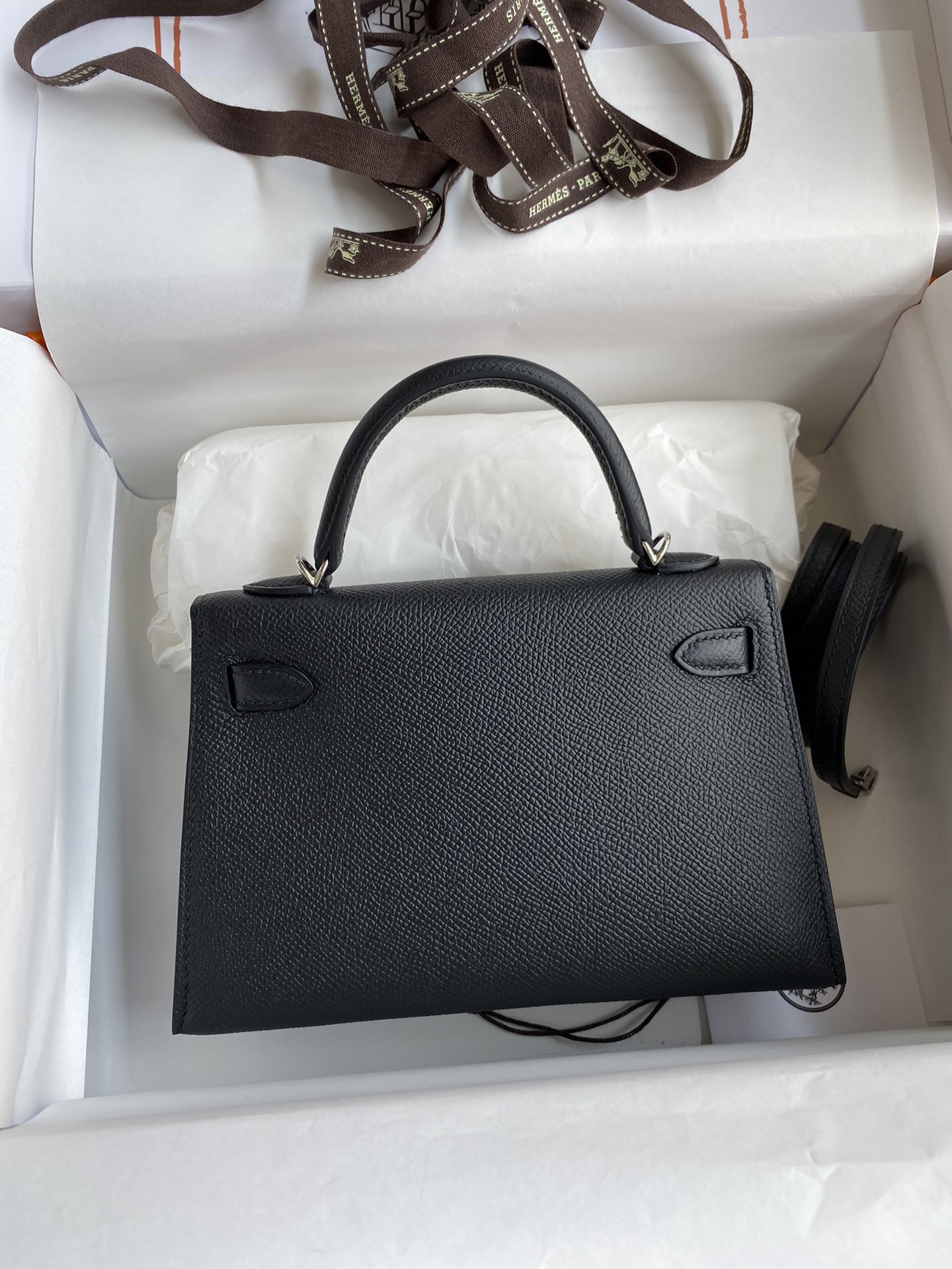 Picture[2]-Hermes Second Generation Mini Kelly 19cm Imported Epsom Leather Black Silver Buckle-High Fake Bags