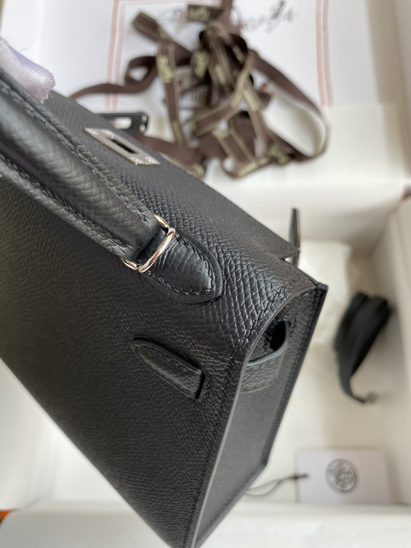 Picture[6]-Hermes Second Generation Mini Kelly 19cm Imported Epsom Leather Black Silver Buckle-High Fake Bags