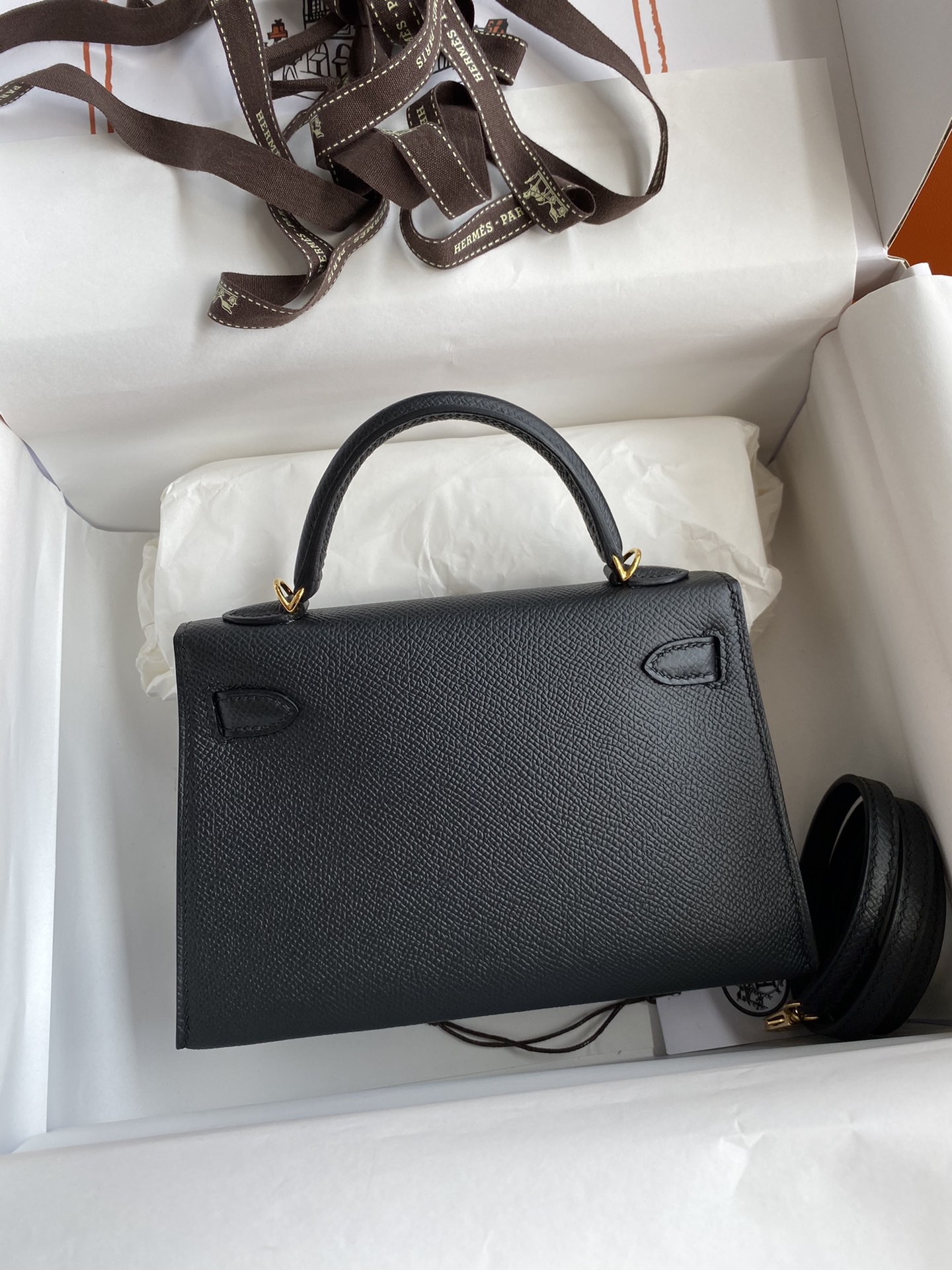 Picture[2]-Hermes Second Generation Mini Kelly 19cm Imported Epsom Leather Black Gold Buckle-High Fake Bags