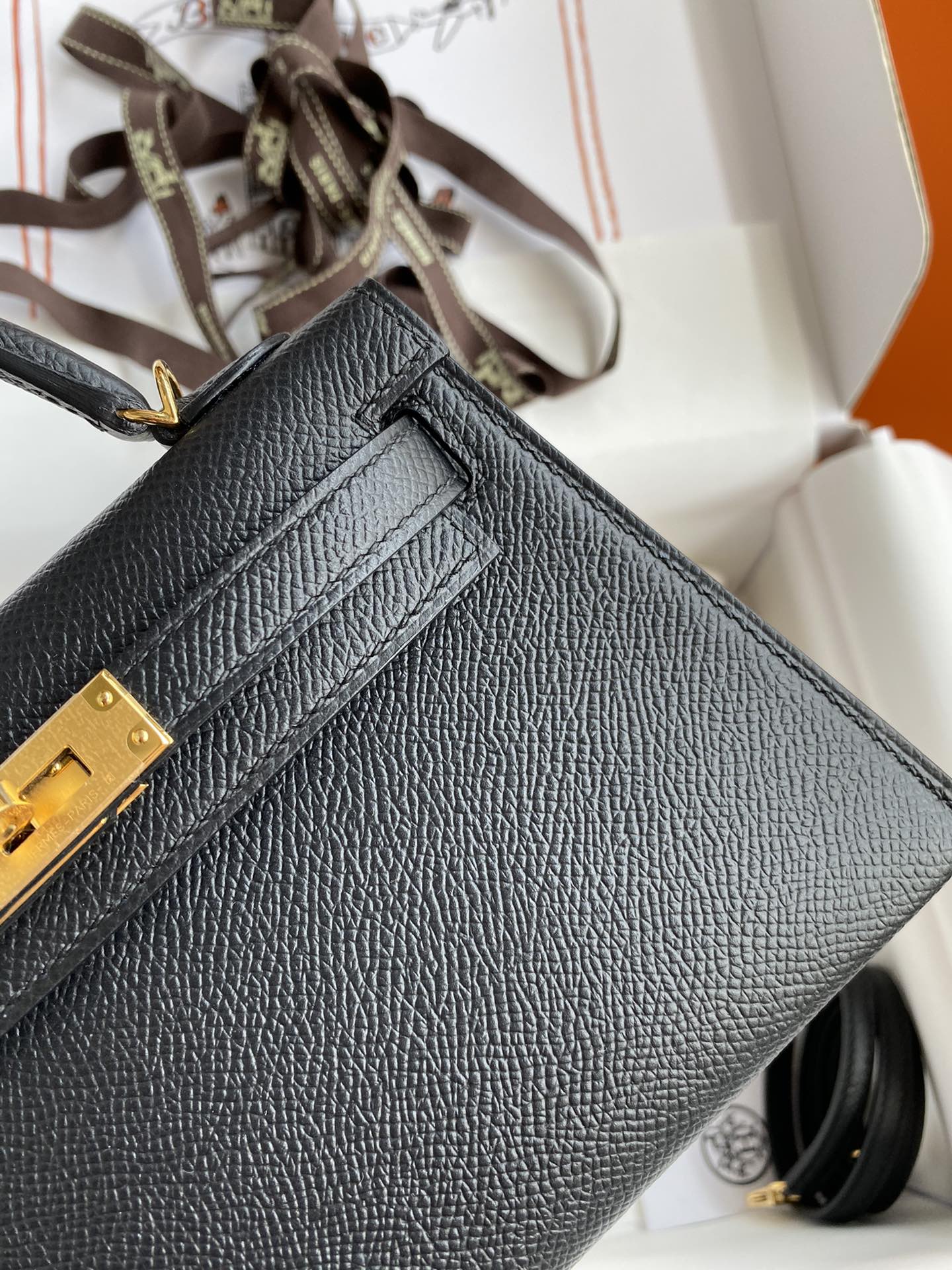 Picture[4]-Hermes Second Generation Mini Kelly 19cm Imported Epsom Leather Black Gold Buckle-High Fake Bags